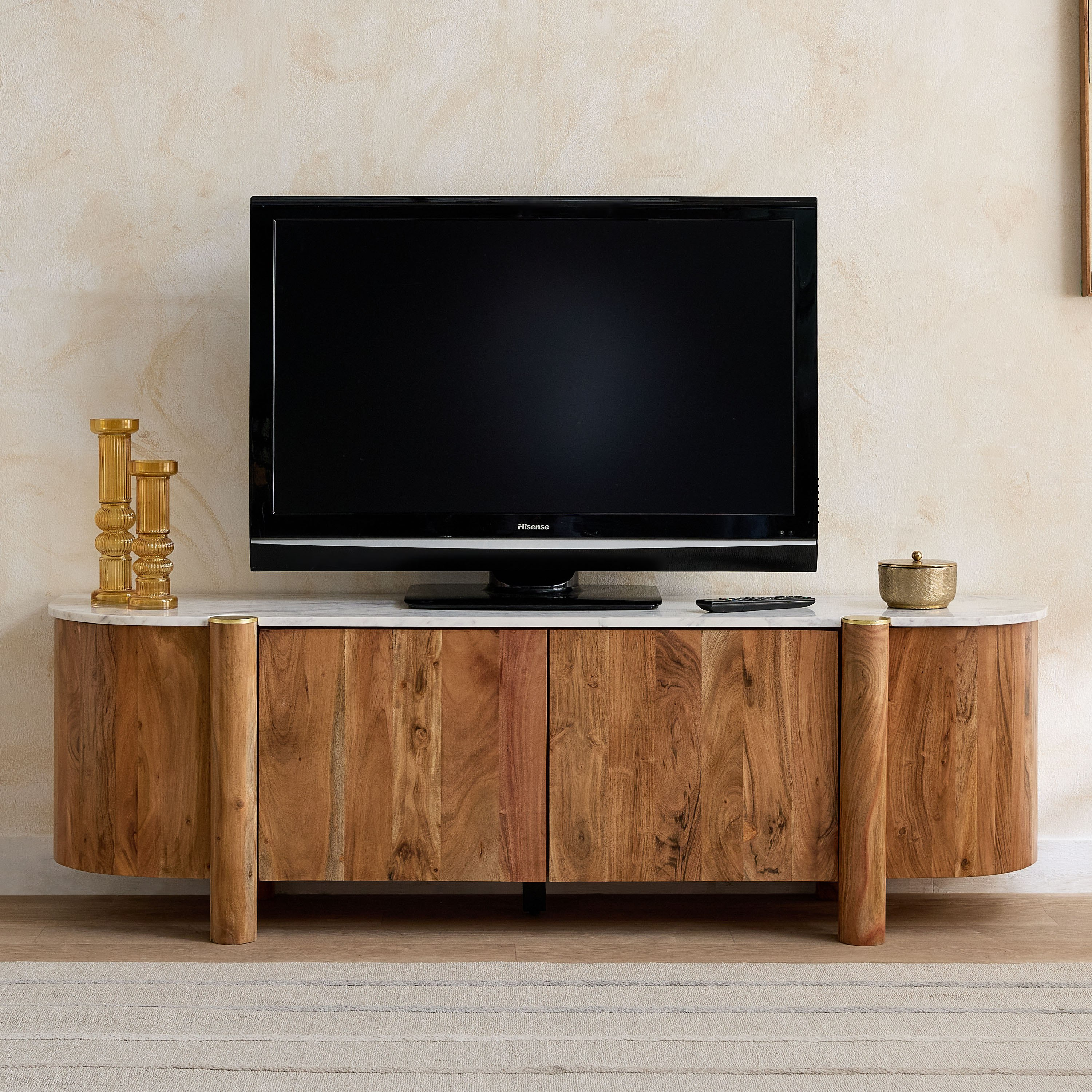 Cavon Caretto 1.8 Meter Solid Wood TV Unit with Genuine Marble Top for TVs upto 80 inch-hbxlivingroom-mediaunitsandstorage-tvunits-image-2