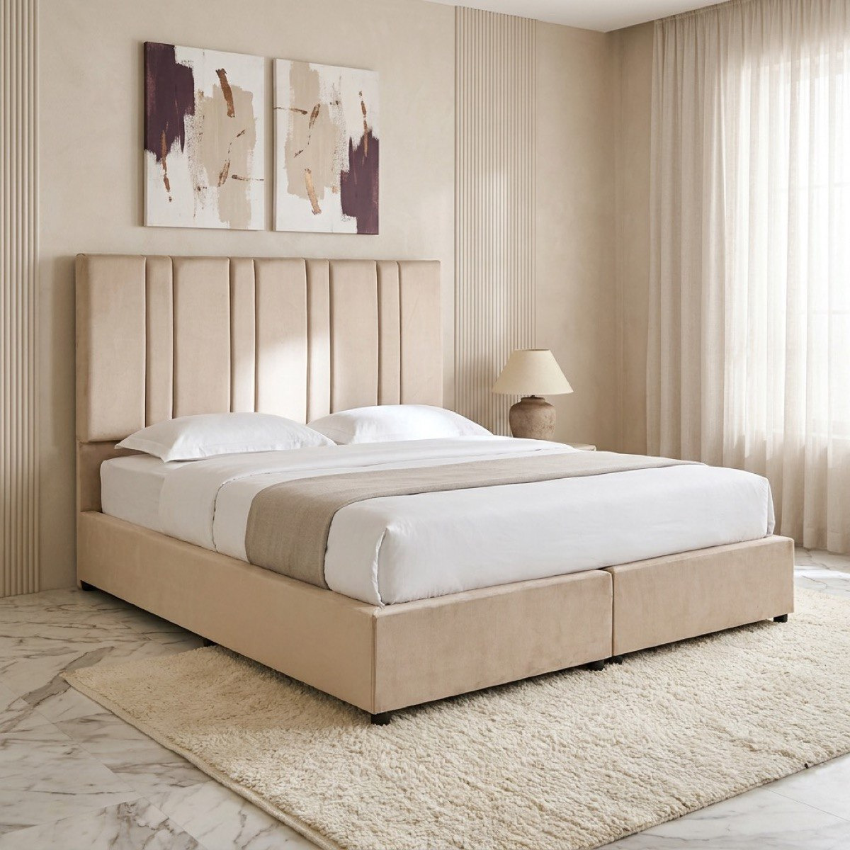 Angelic Linear Upholstered Queen Bed - 160x200 cm-hbxbedroom-bedsandbedsets-beds-queen-image-1