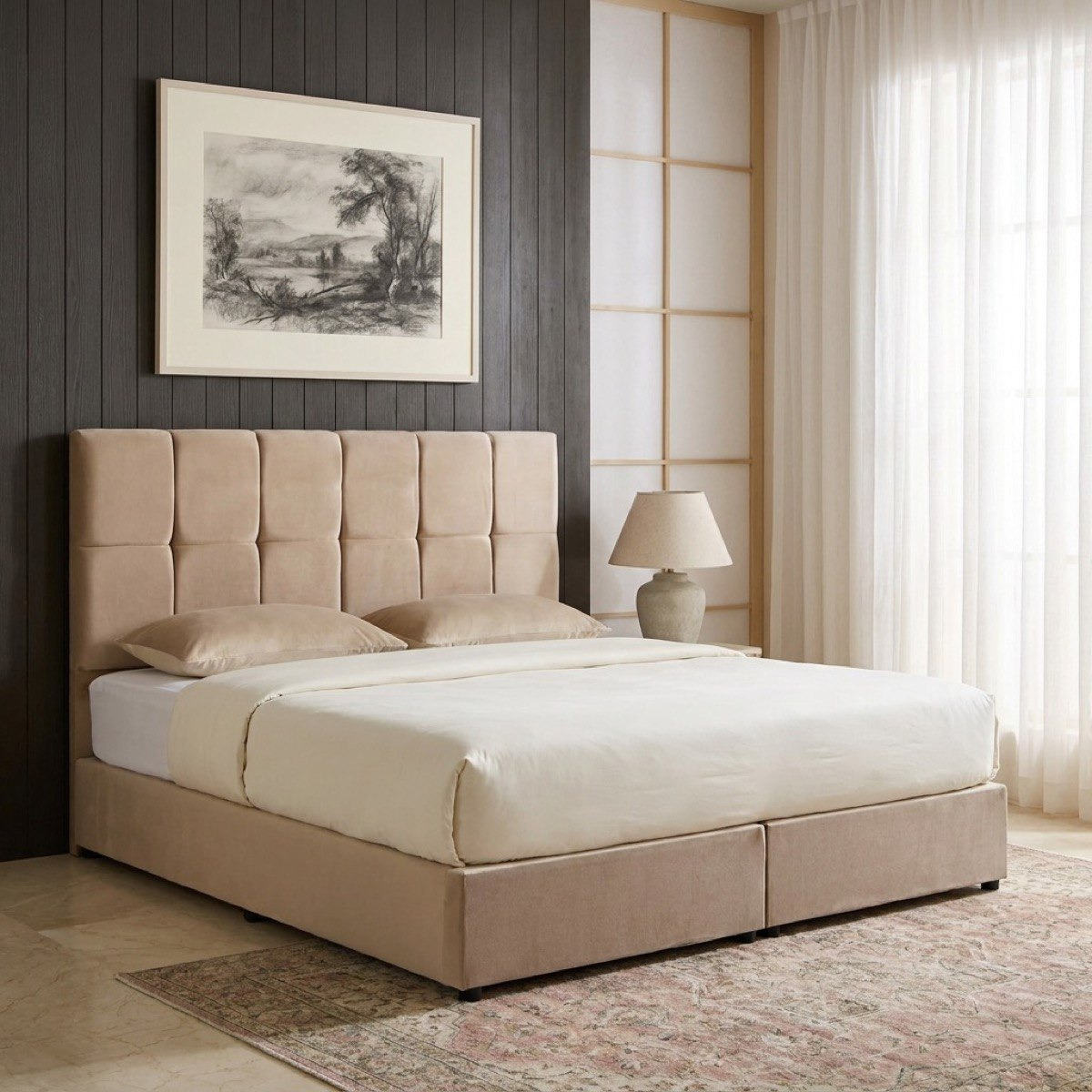 Nordica Pebble Upholstered Queen Bed - 160x200 cm-hbxbedroom-bedsandbedsets-beds-queen-image-1