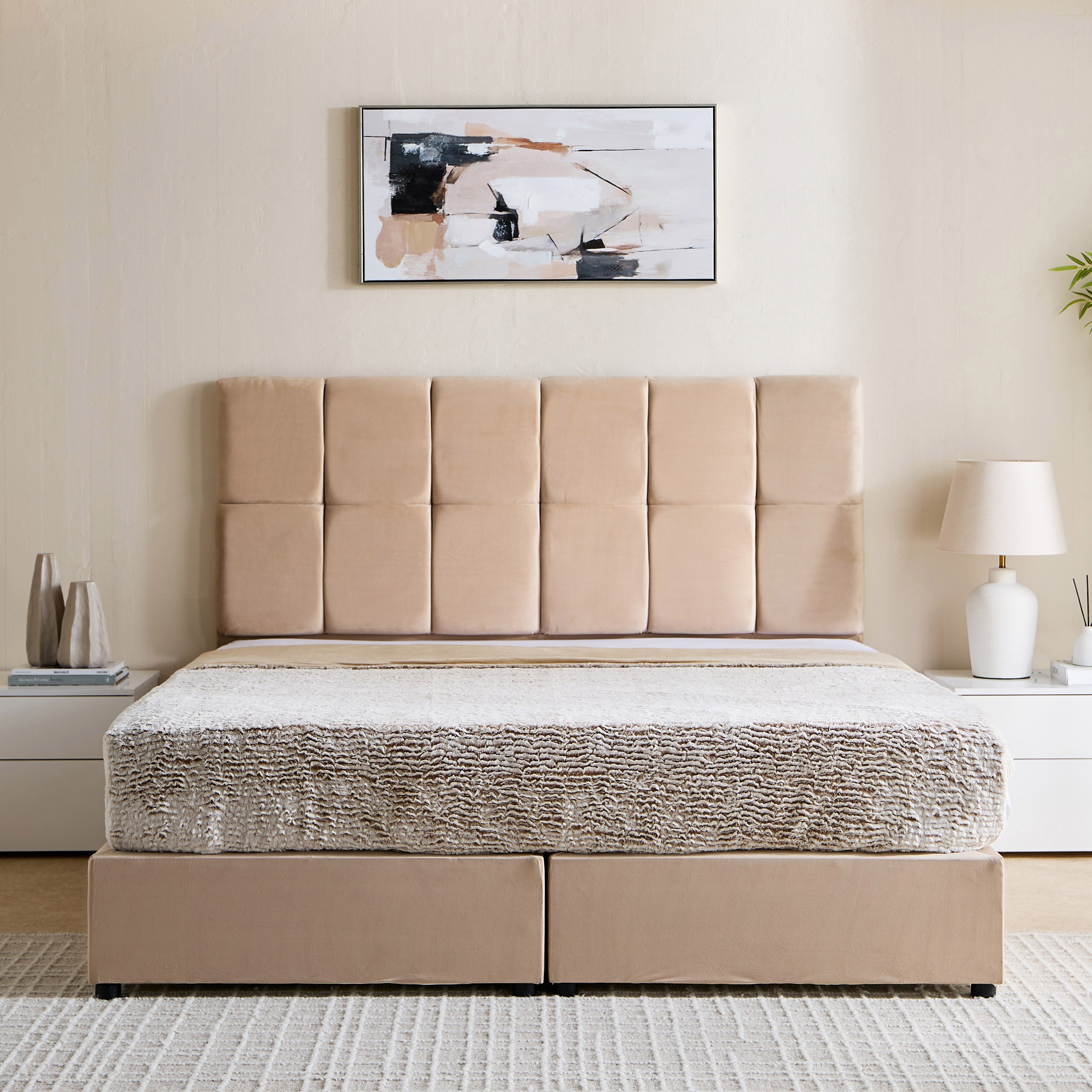 Nordica Pebble Upholstered Queen Bed - 160x200 cm-hbxbedroom-bedsandbedsets-beds-queen-image-2