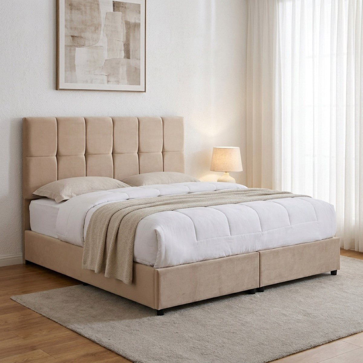 Nordica Pebble Upholstered King Bed - 180x200 cm-hbxfurniture-bedsandbedsets-beds-king-image-1