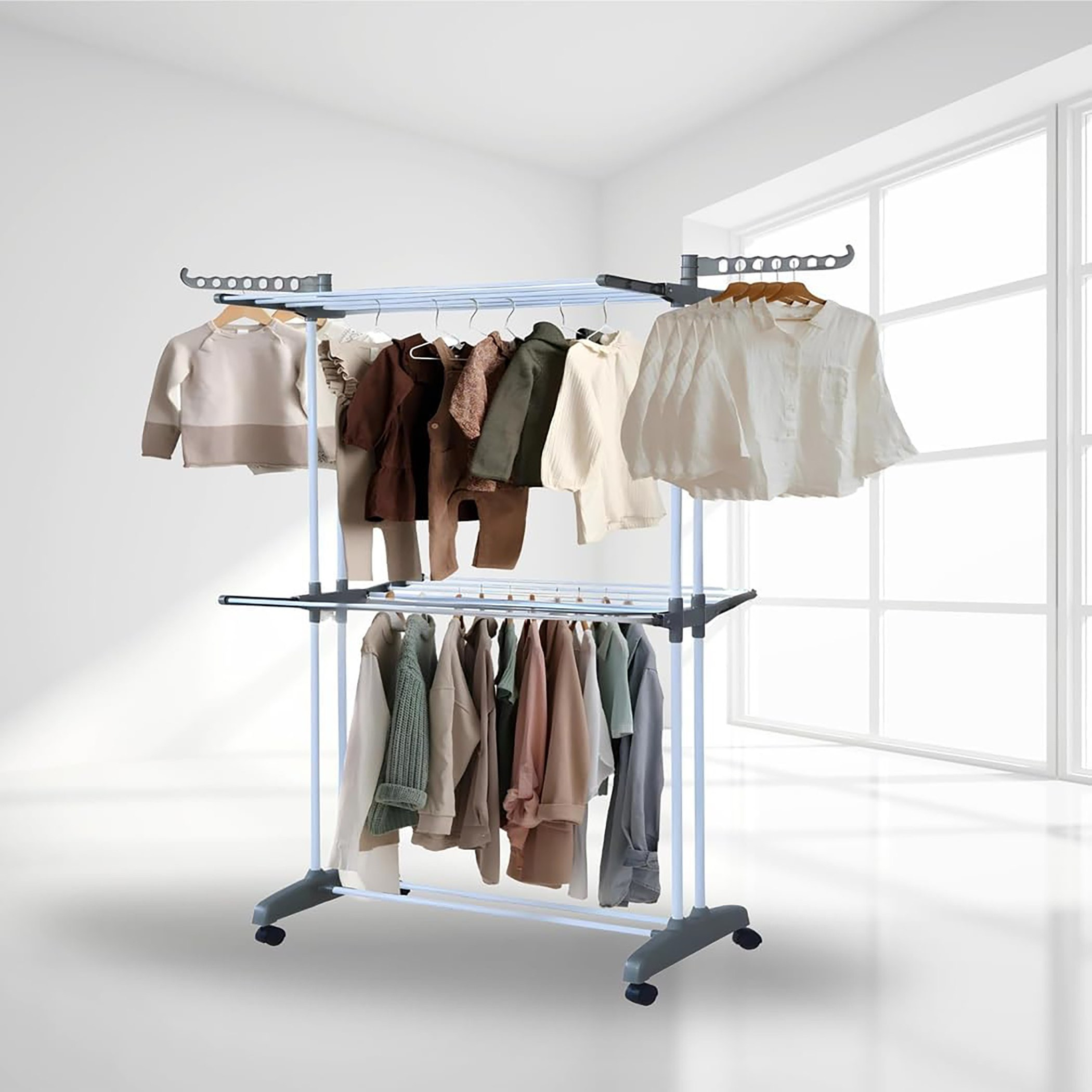 مجفف ملابس قابل للطي مع 4 عجلات من أميتي - 76x65x162 سم-hbxhomeware-bathandlaundry-clothesdryingracks-image-1