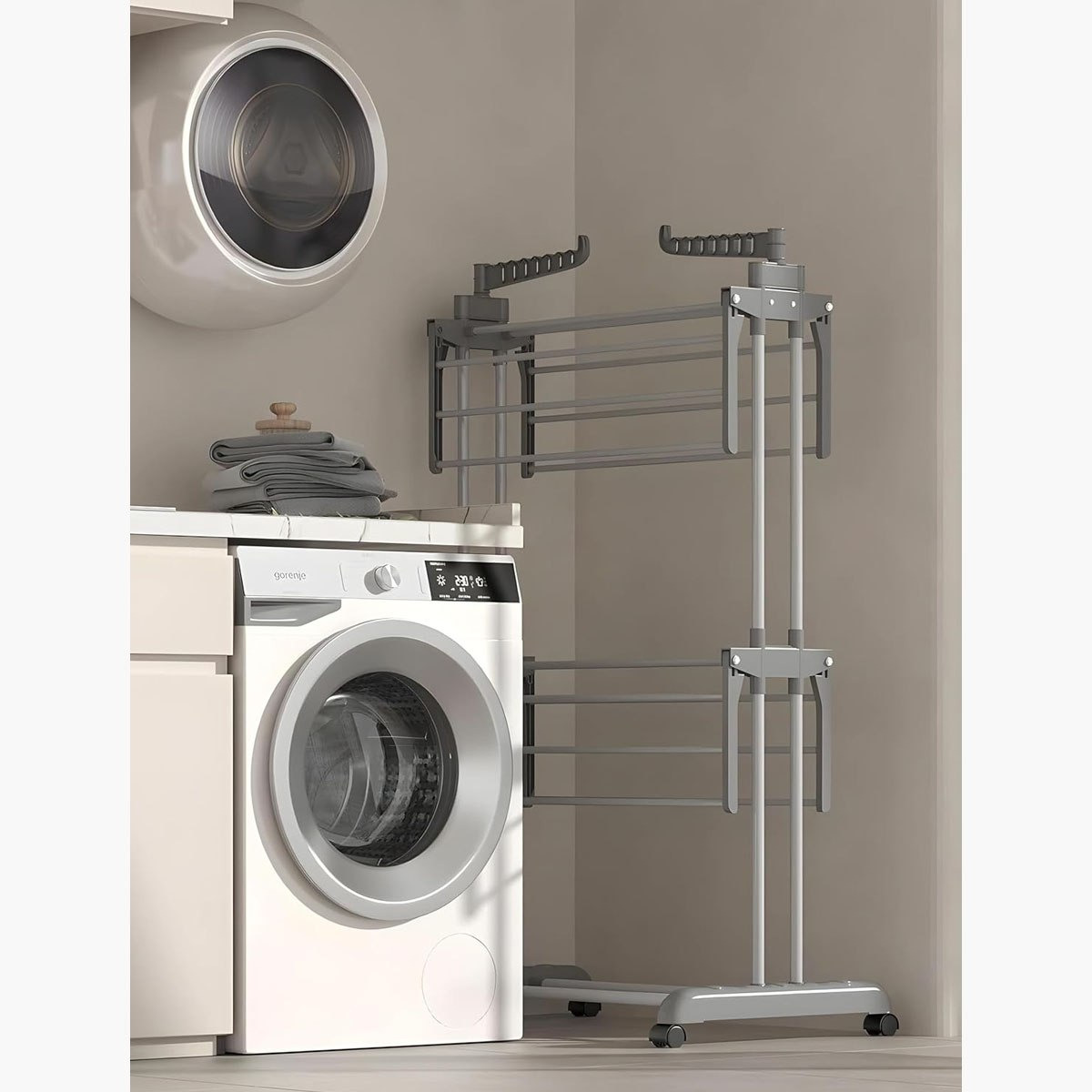 مجفف ملابس قابل للطي مع 4 عجلات من أميتي - 76x65x162 سم-hbxhomeware-bathandlaundry-clothesdryingracks-image-3