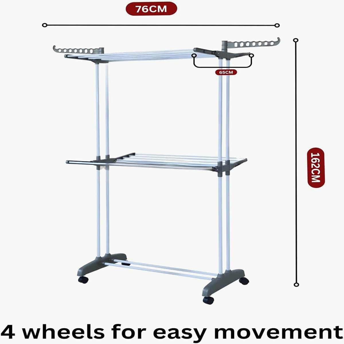 مجفف ملابس قابل للطي مع 4 عجلات من أميتي - 76x65x162 سم-hbxhomeware-bathandlaundry-clothesdryingracks-image-7