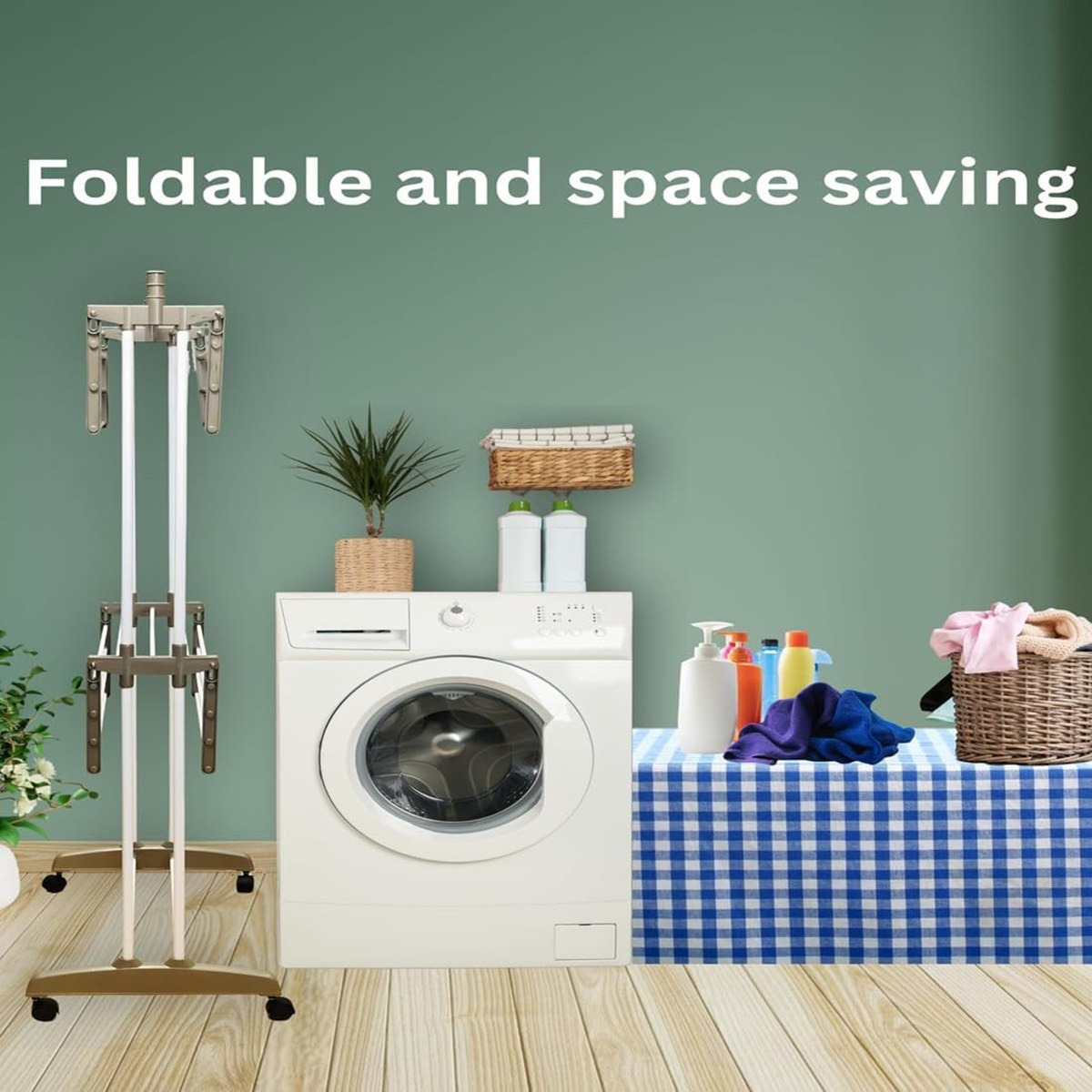 مجفف ملابس قابل للطي مع 4 عجلات من أميتي - 76x65x162 سم-hbxhomeware-bathandlaundry-clothesdryingracks-image-8