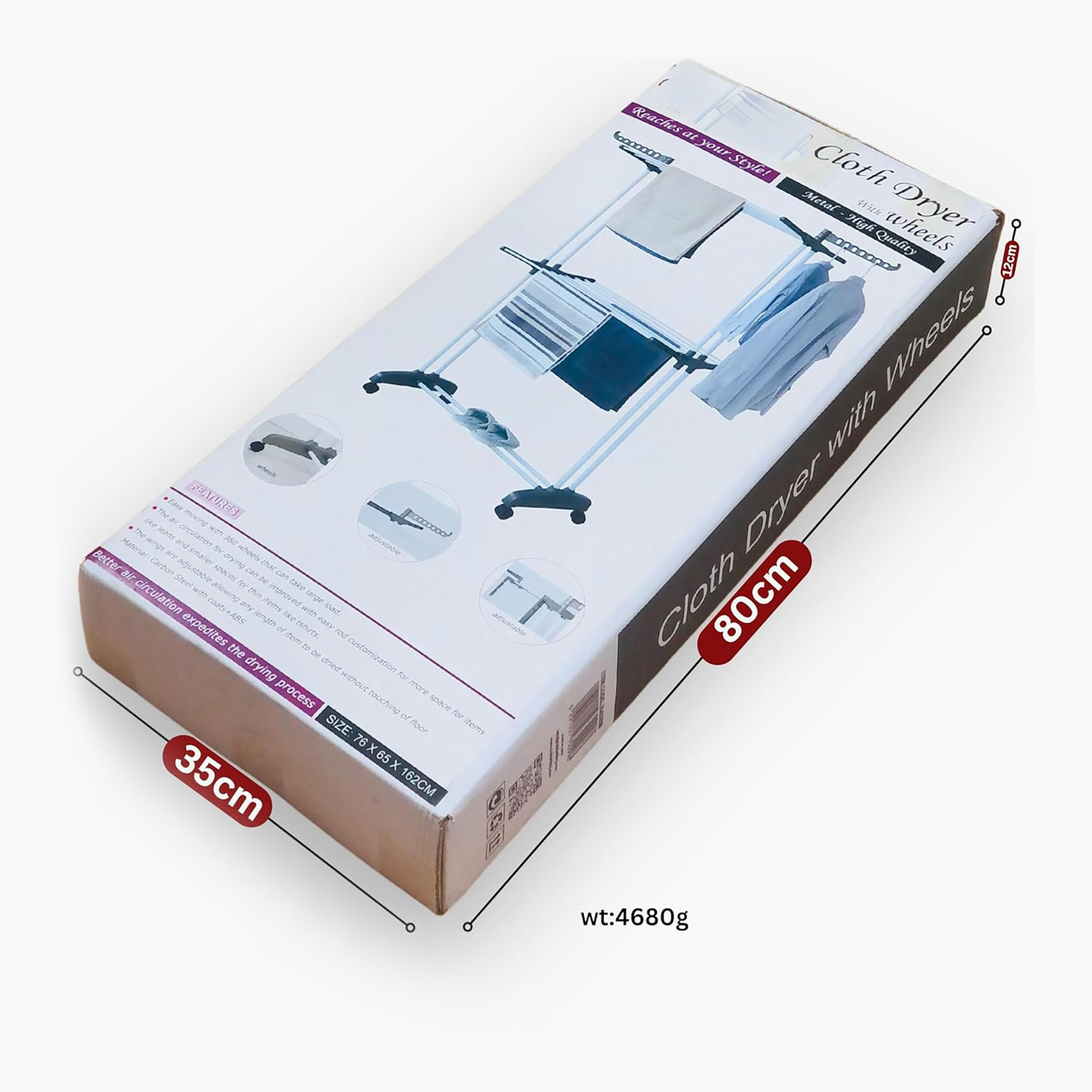 مجفف ملابس قابل للطي مع 4 عجلات من أميتي - 76x65x162 سم-hbxhomeware-bathandlaundry-clothesdryingracks-image-9