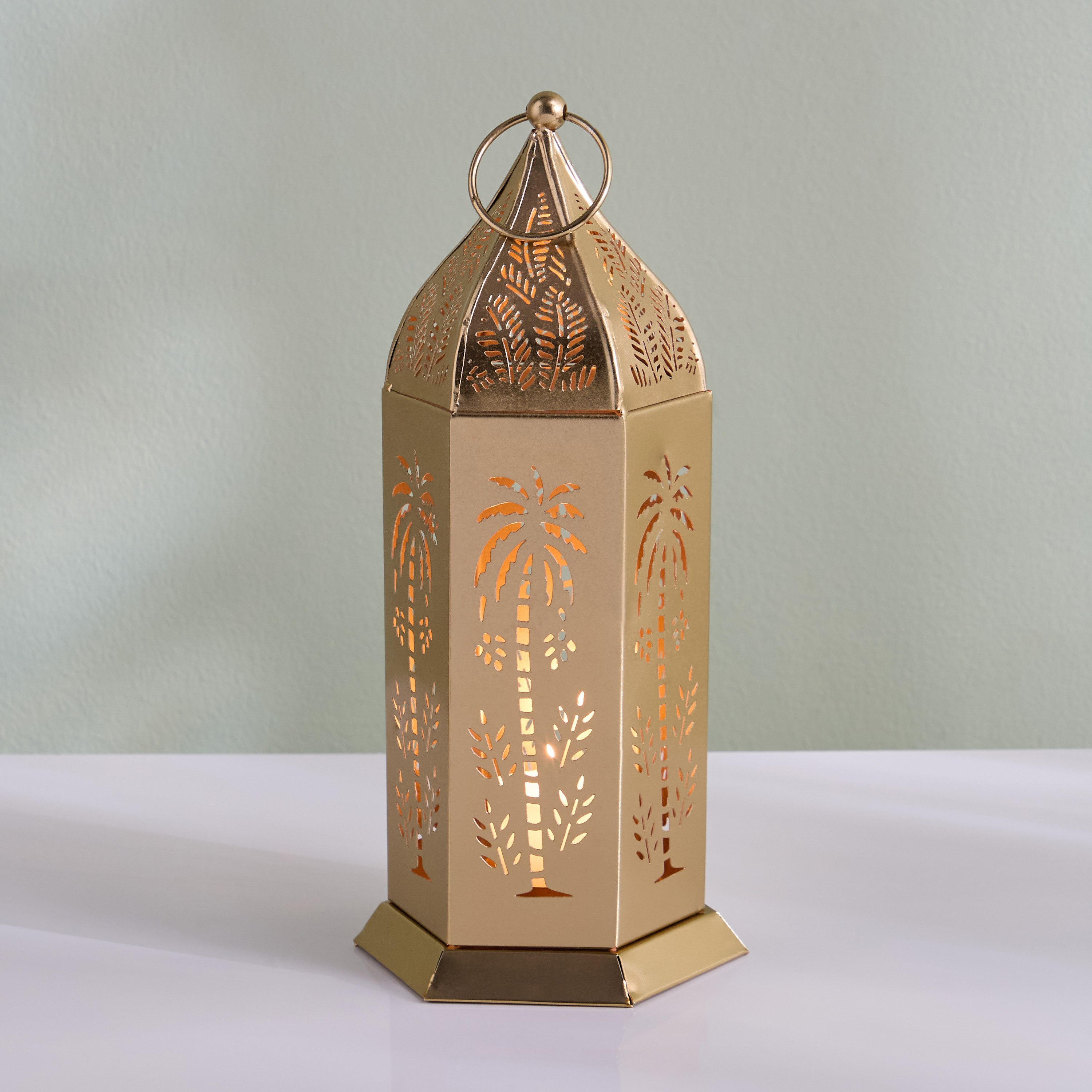 Sands & Palms Sahra Metal Cutwork Decorative Lantern - 12x10.5x27 cm-hbxdecorandfurnishings-homeaccessories-lanterns-image-1