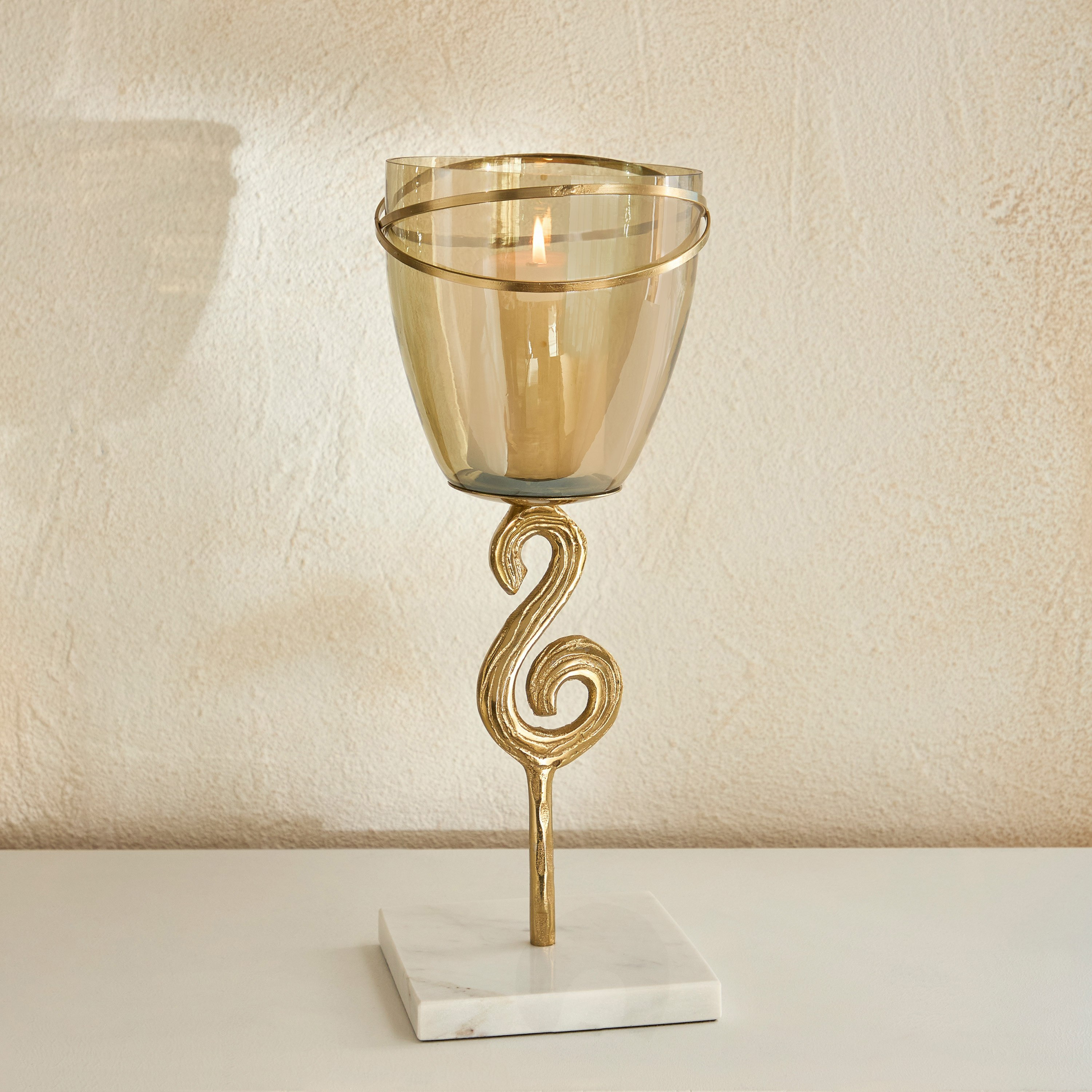 Sands & Palms Sahra Metal and Marble Decorative Votive Holder - 11x11x36 cm-hbxlivingroom-decorandaccessories-candleholders-image-1