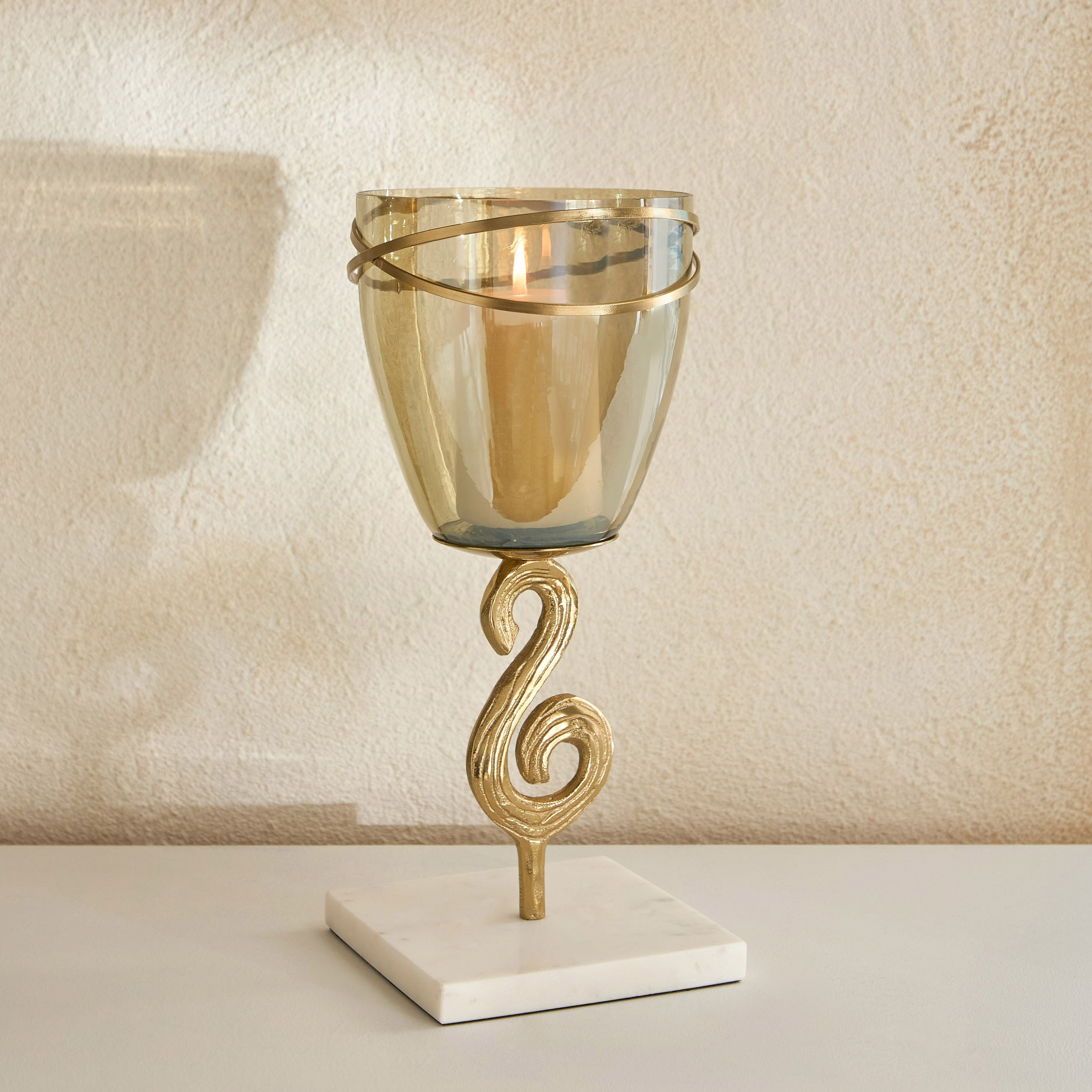 Sands & Palms Sahra Marble and Metal Decorative Votive Holder - 11x11x30 cm-hbxlivingroom-decorandaccessories-candleholders-image-1