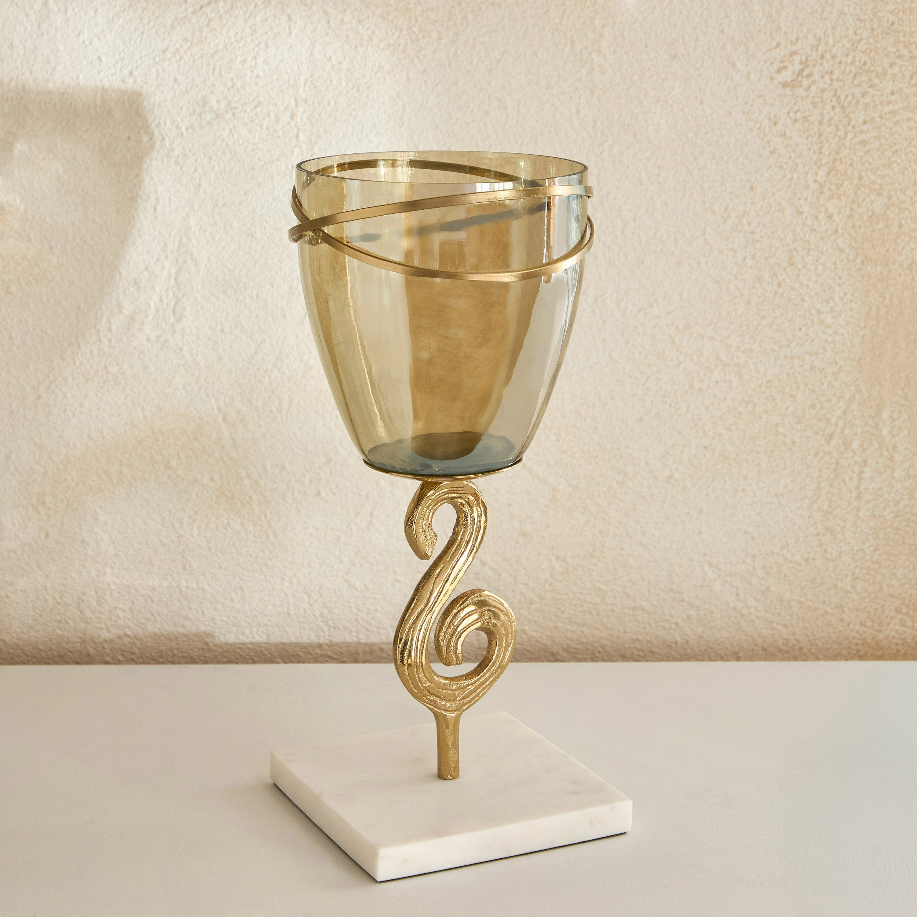 Sands & Palms Sahra Marble and Metal Decorative Votive Holder - 11x11x30 cm-hbxlivingroom-decorandaccessories-candleholders-image-2