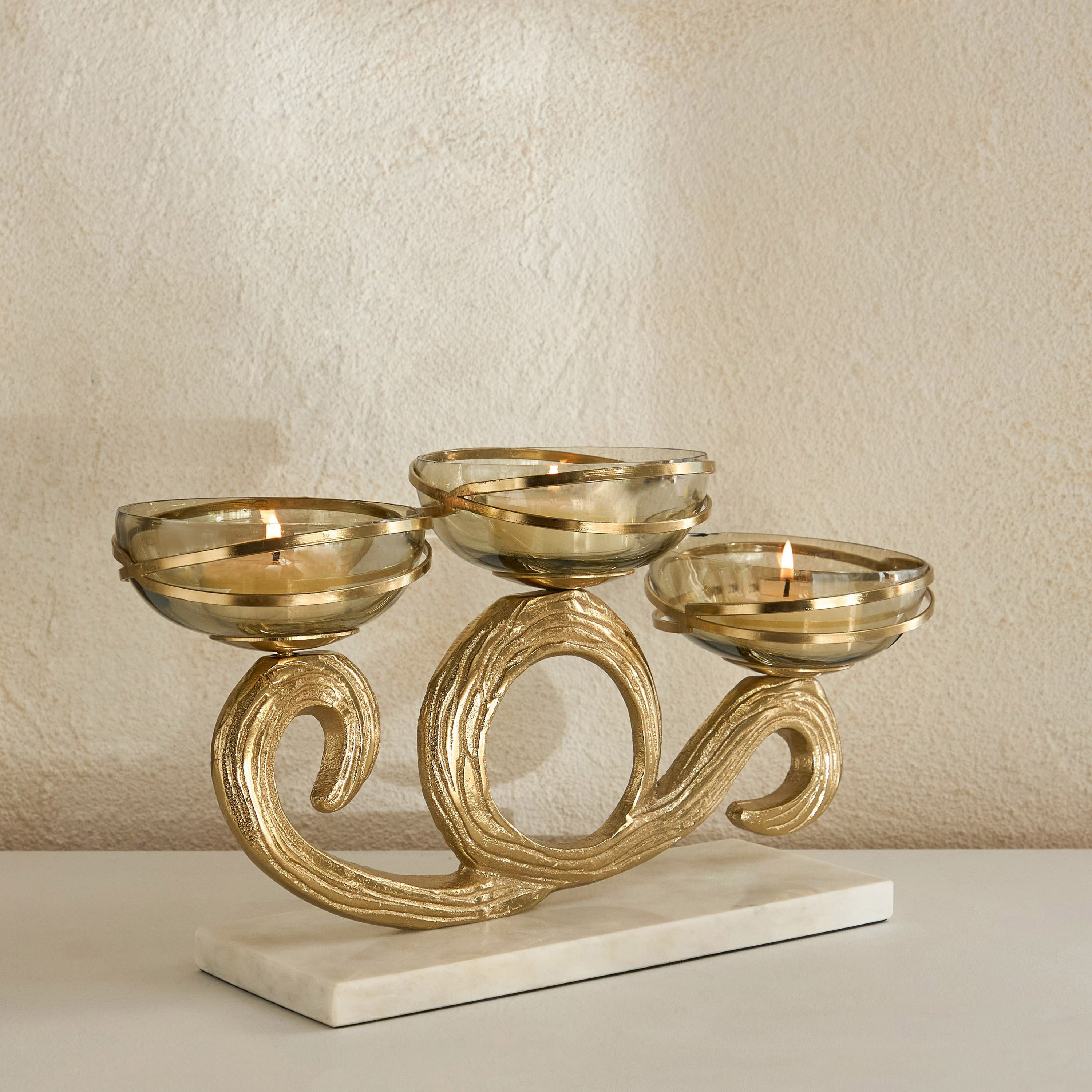 Sands & Palms Sahra Marble and Metal Multiarm Decorative Votive Holder - 30x10x19 cm-hbxlivingroom-decorandaccessories-candleholders-image-1
