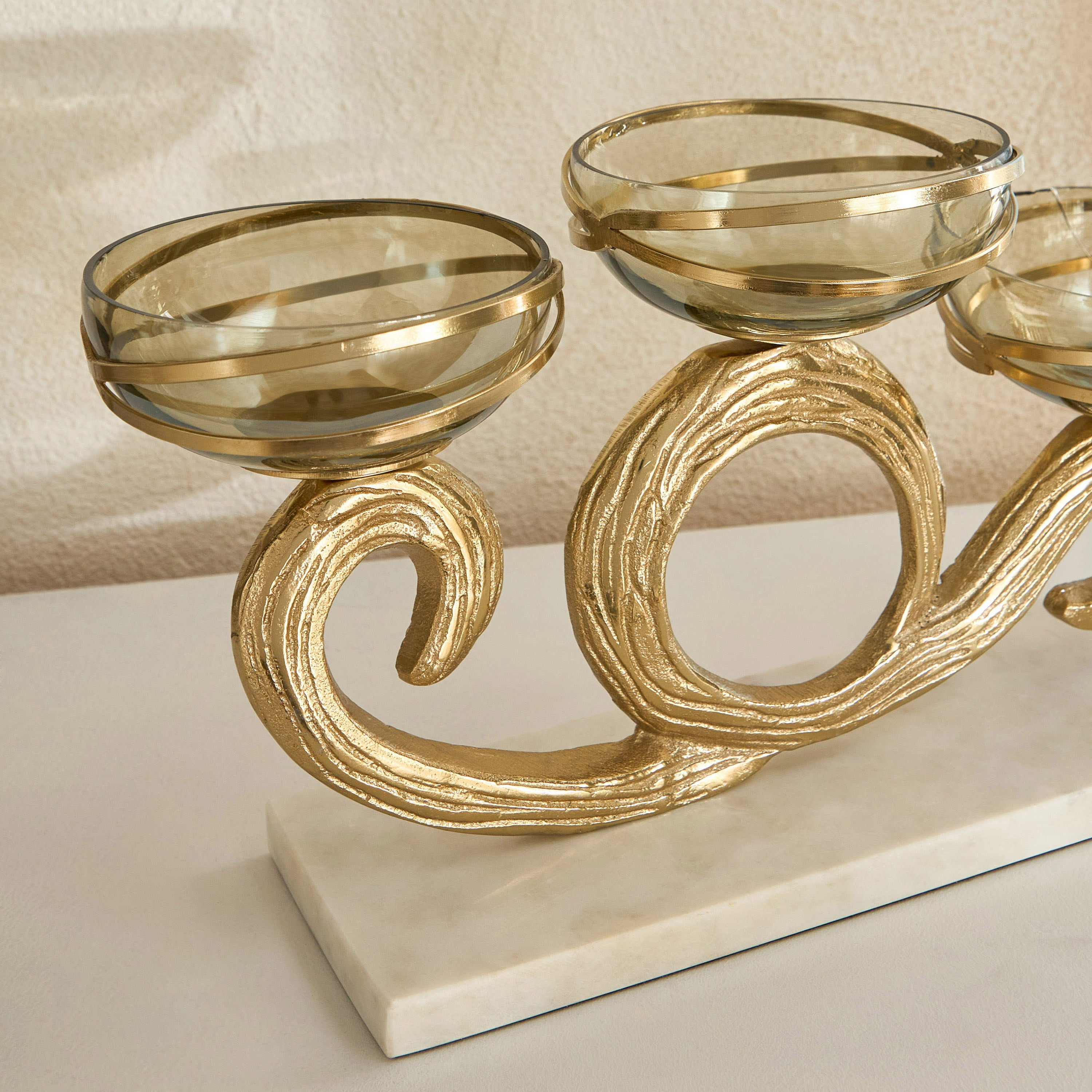 Sands & Palms Sahra Marble and Metal Multiarm Decorative Votive Holder - 30x10x19 cm-hbxlivingroom-decorandaccessories-candleholders-image-3