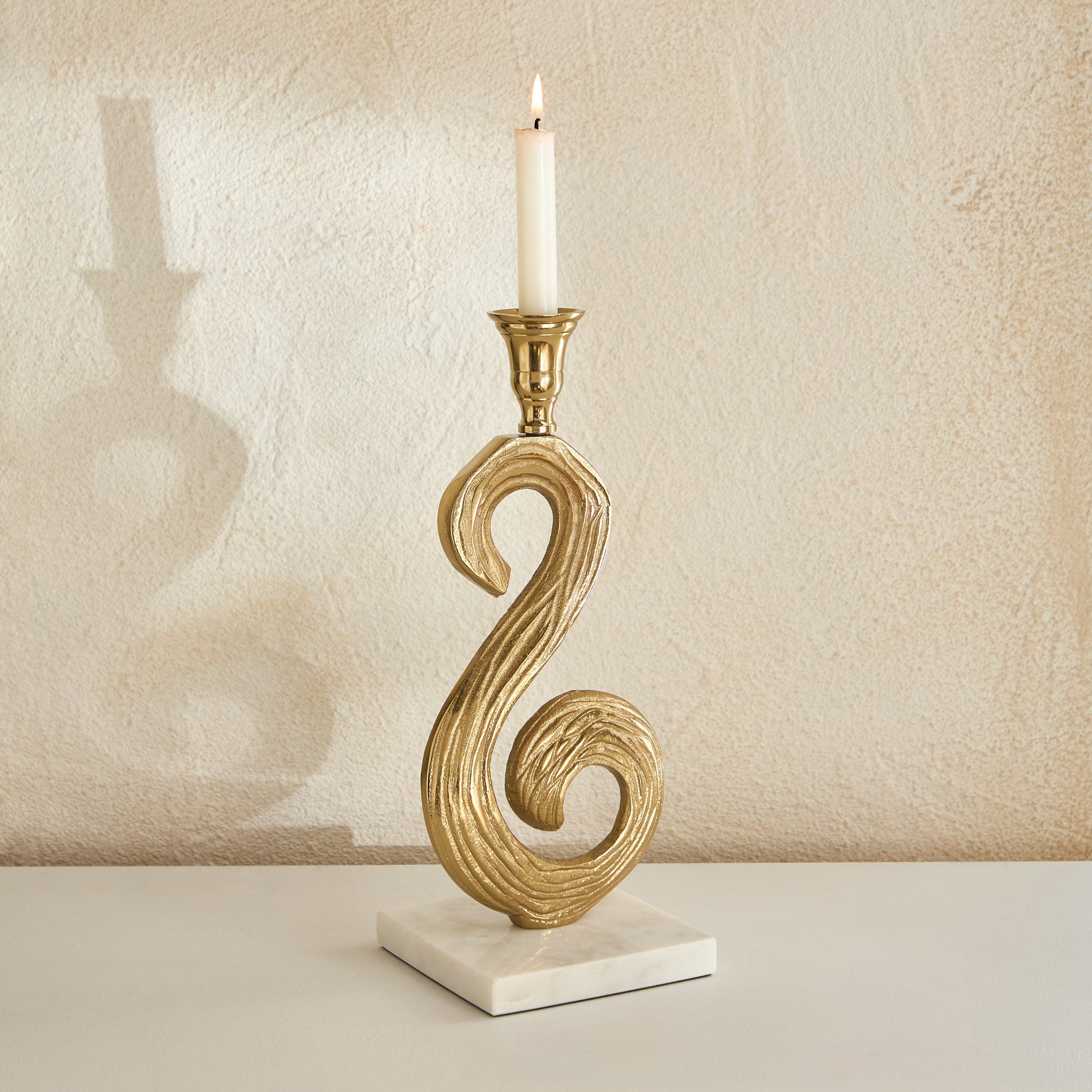 Sands & Palms Sahra Marble and Metal Decorative Taper Candle Stand - 8x8x28 cm-hbxlivingroom-decorandaccessories-candleholders-image-1