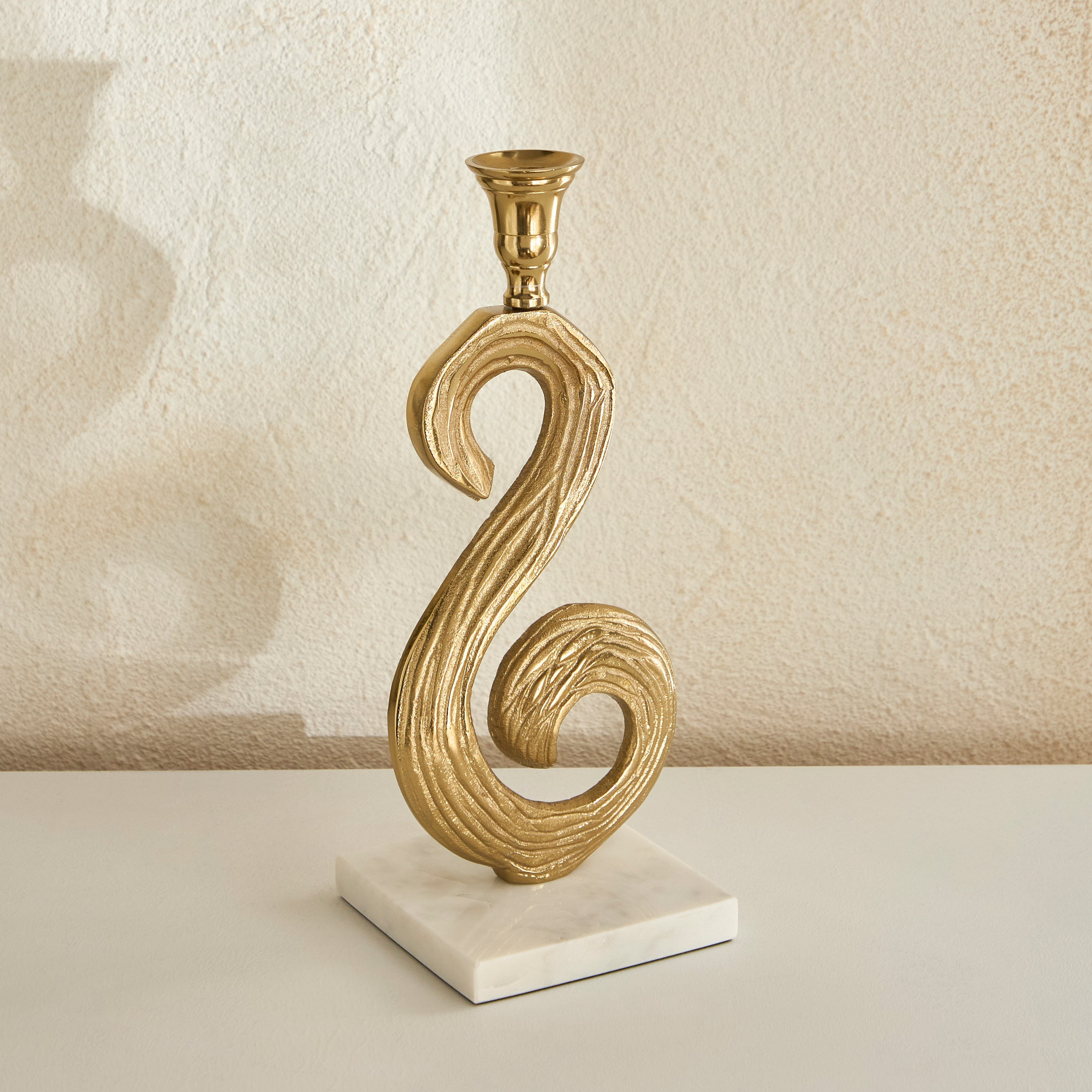 Sands & Palms Sahra Marble and Metal Decorative Taper Candle Stand - 8x8x28 cm-hbxlivingroom-decorandaccessories-candleholders-image-2