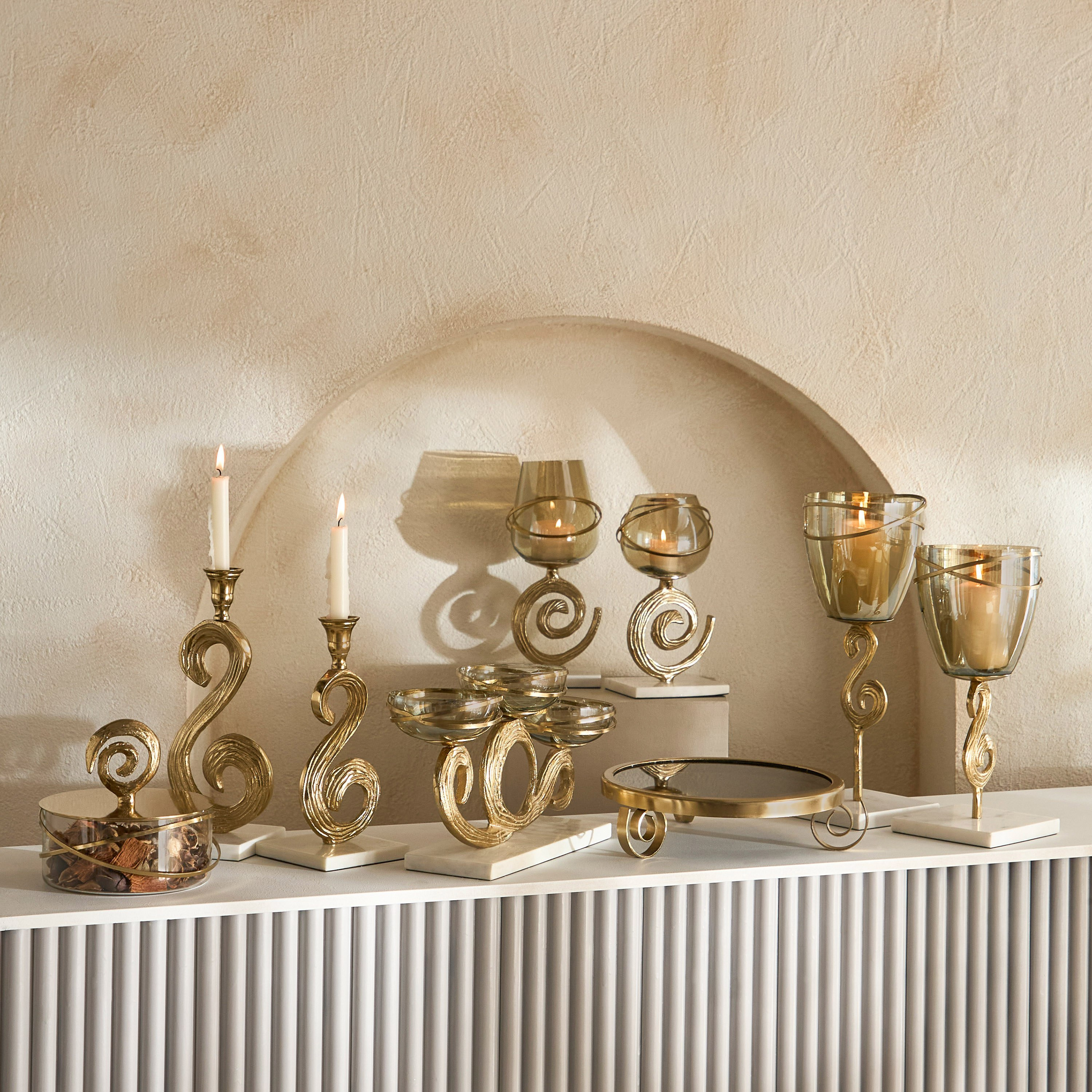 Sands & Palms Sahra Marble and Metal Decorative Taper Candle Stand - 8x8x28 cm-hbxlivingroom-decorandaccessories-candleholders-image-4