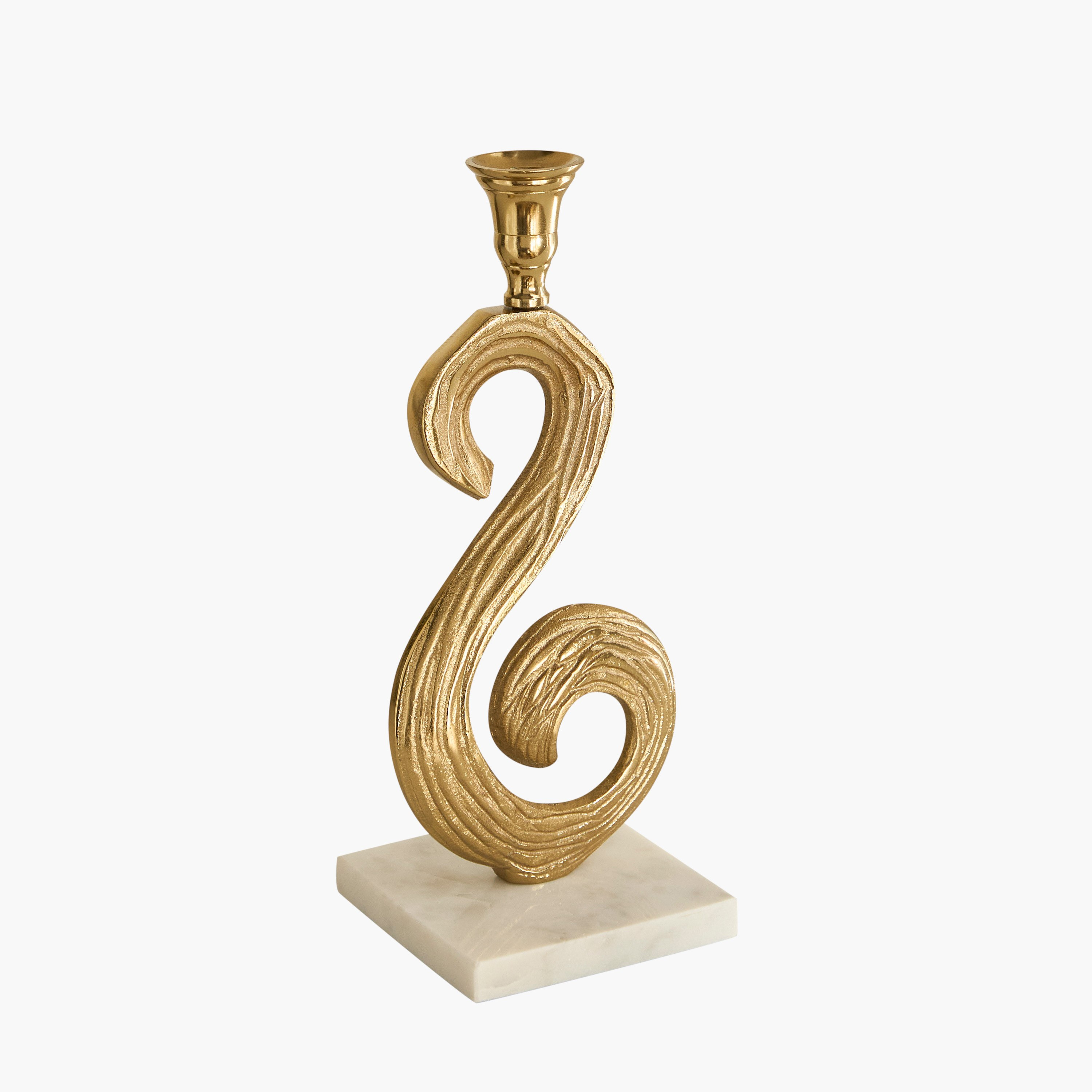 Sands & Palms Sahra Marble and Metal Decorative Taper Candle Stand - 8x8x28 cm-hbxlivingroom-decorandaccessories-candleholders-image-5