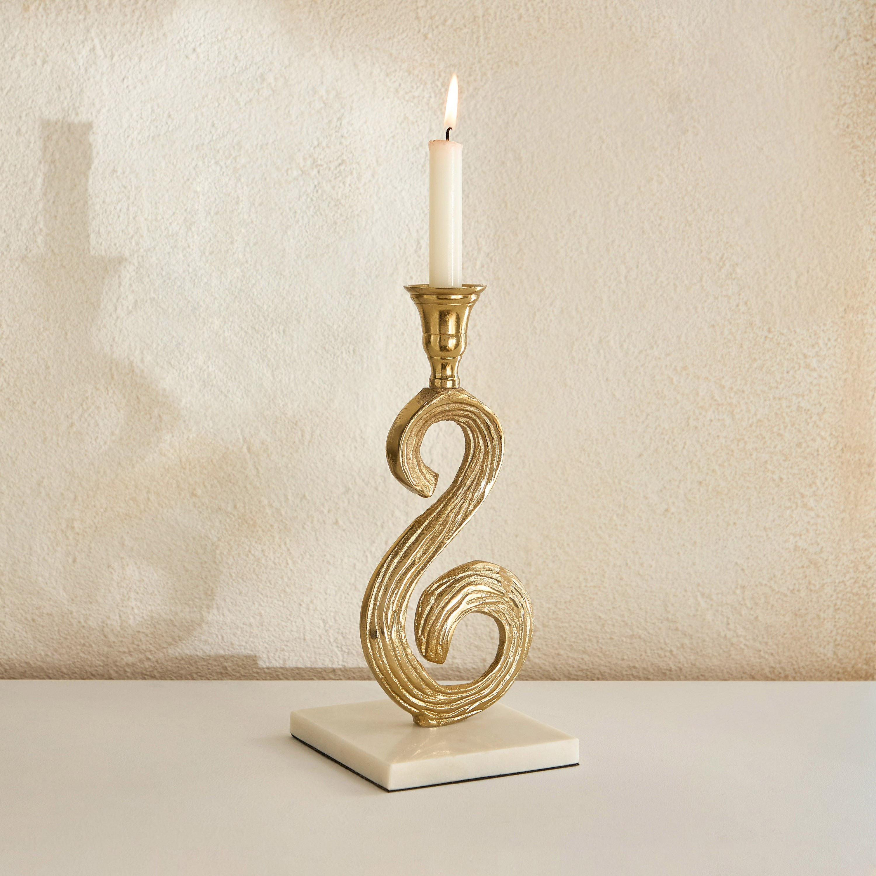 Sands & Palms Sahra Marble and Metal Decorative Taper Candle Stand - 8x8x24 cm-hbxlivingroom-decorandaccessories-candleholders-image-1