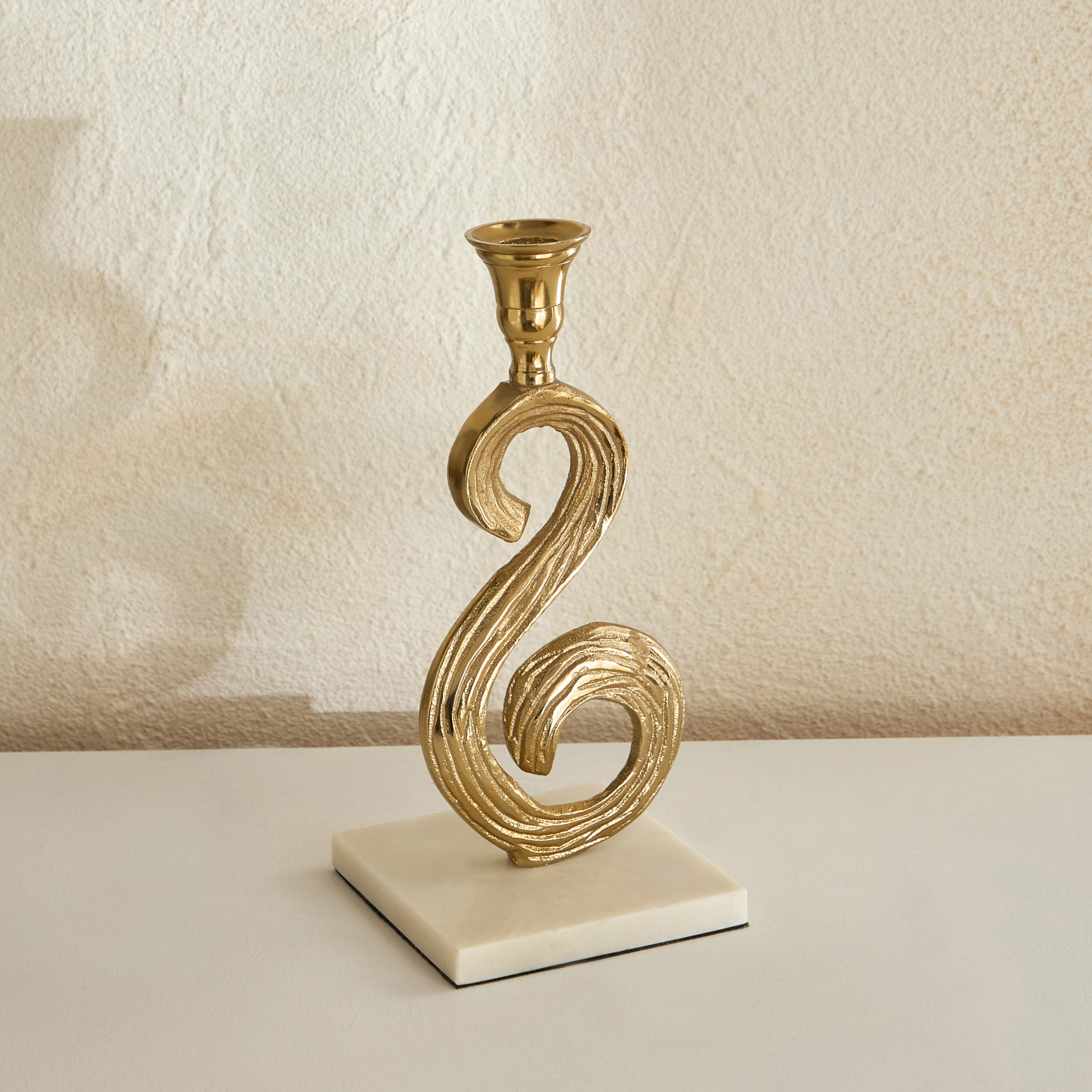 Sands & Palms Sahra Marble and Metal Decorative Taper Candle Stand - 8x8x24 cm-hbxlivingroom-decorandaccessories-candleholders-image-2