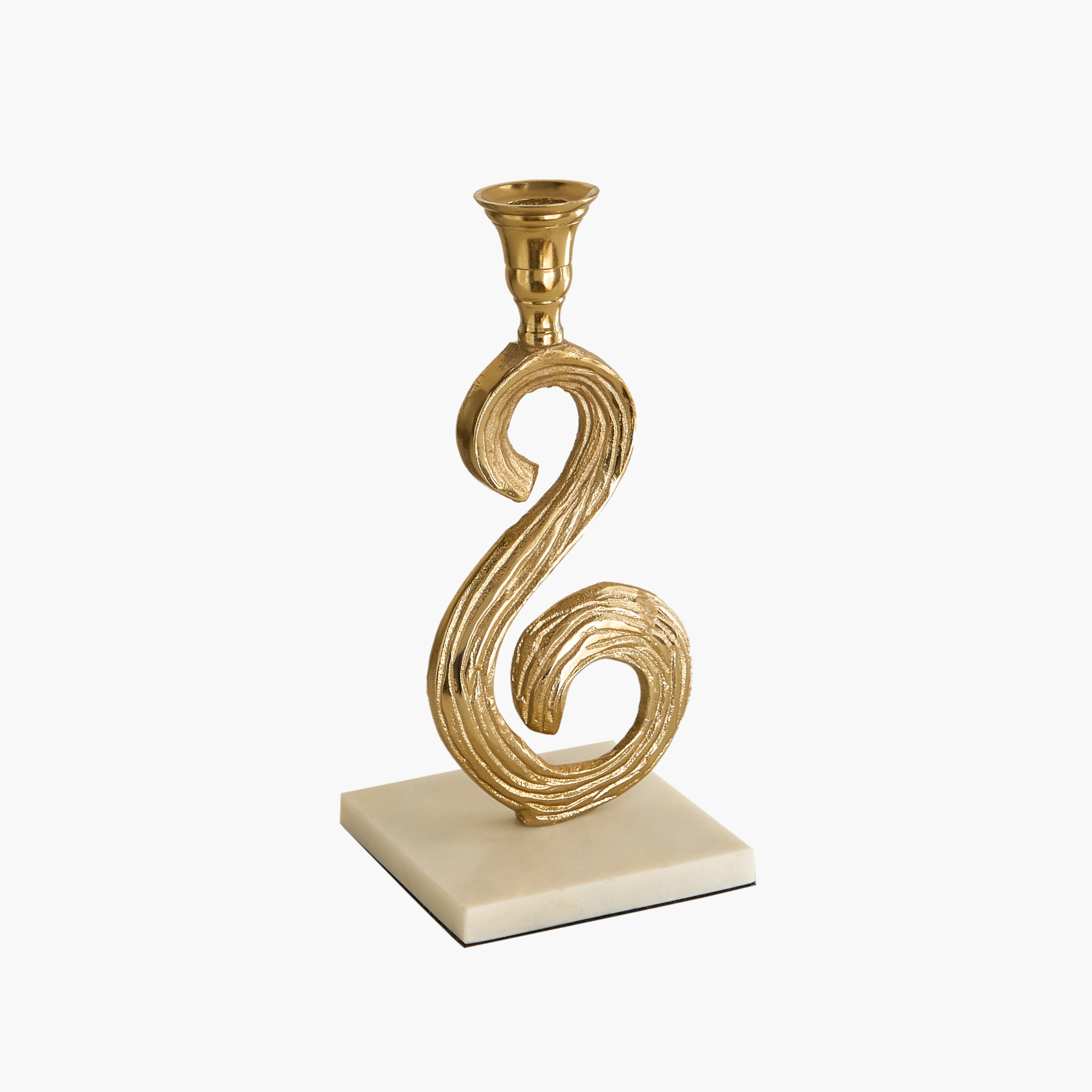 Sands & Palms Sahra Marble and Metal Decorative Taper Candle Stand - 8x8x24 cm-hbxlivingroom-decorandaccessories-candleholders-image-5