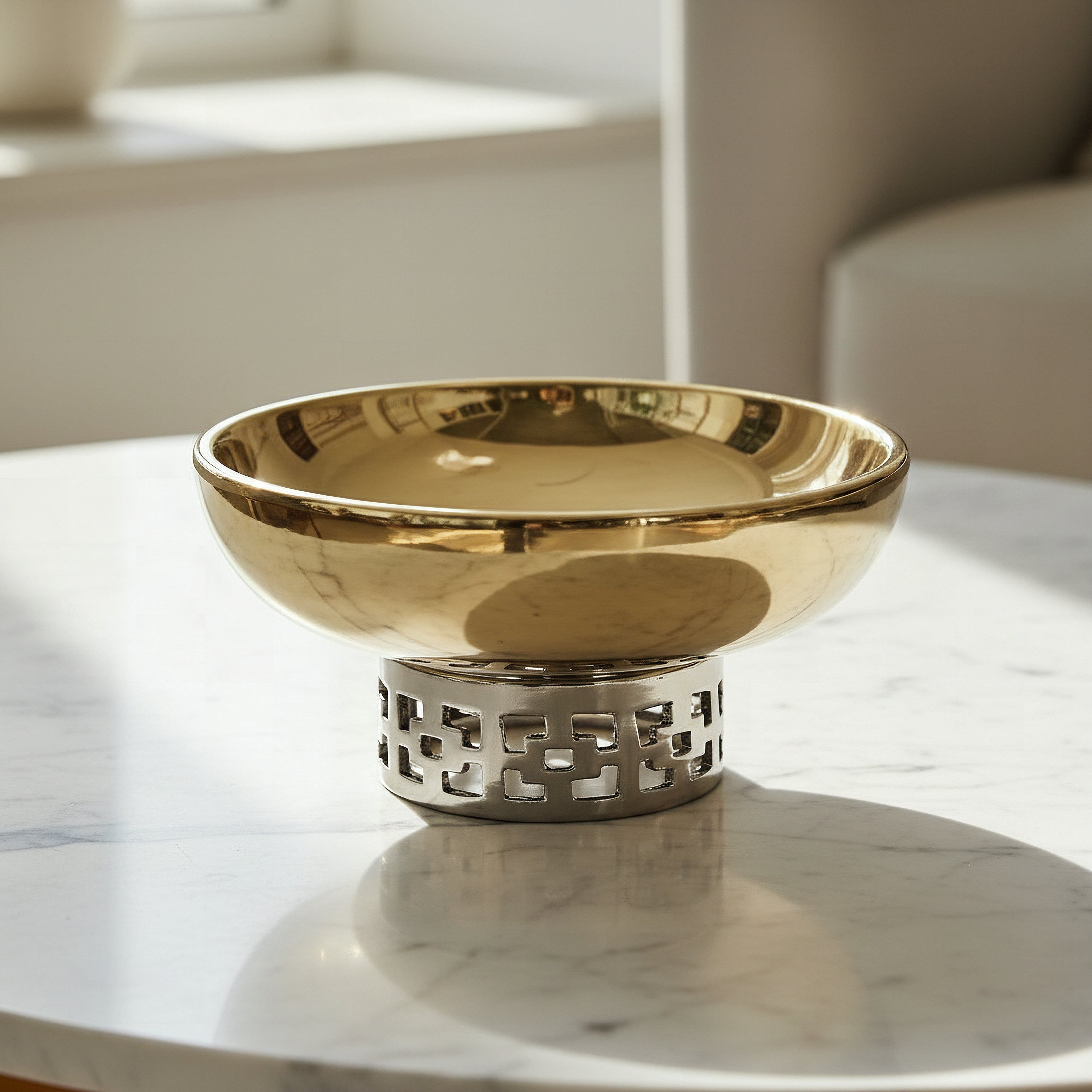 Aurum Titany Vianna Decorative Footed Bowl - 28x28x14 cm-hbxdecorandfurnishings-homeaccessories-bowls-image-1