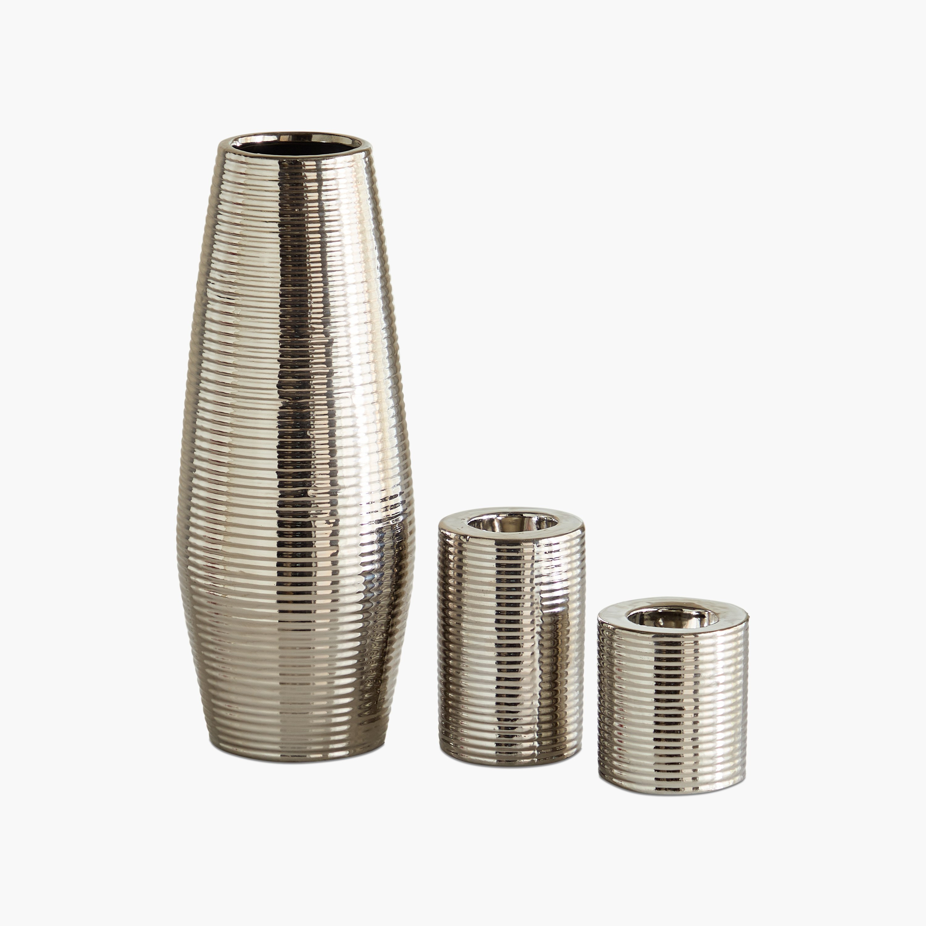 Aurum Titany Dune 3-Piece Ceramic Ribbed Vase and Tealight Candleholder Gift Set-hbxlivingroom-decorandaccessories-candleholders-image-6