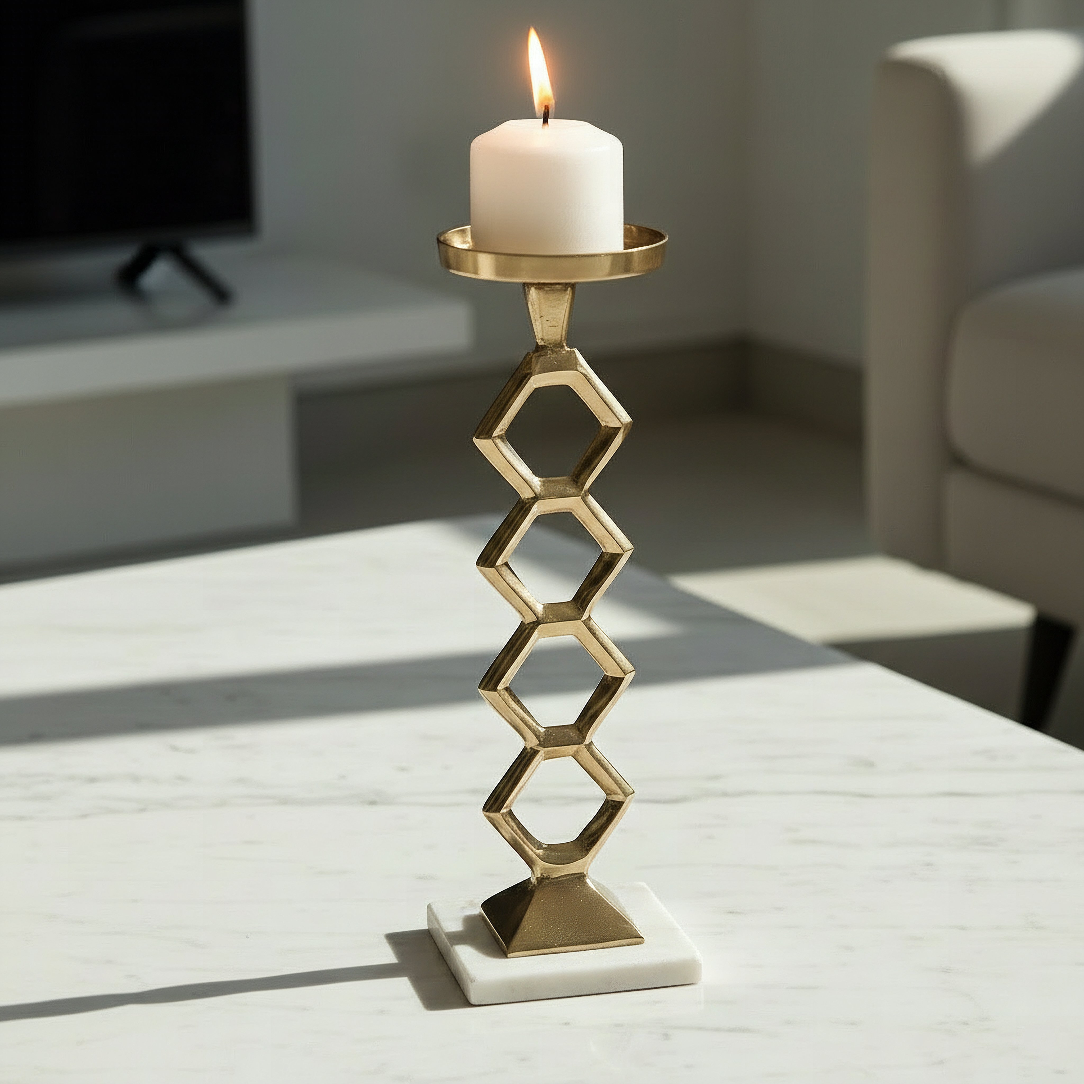 Casa Luxe Decorative Pillar Candleholder - 13x11x38.5 cm-hbxlivingroom-decorandaccessories-candleholders-image-2