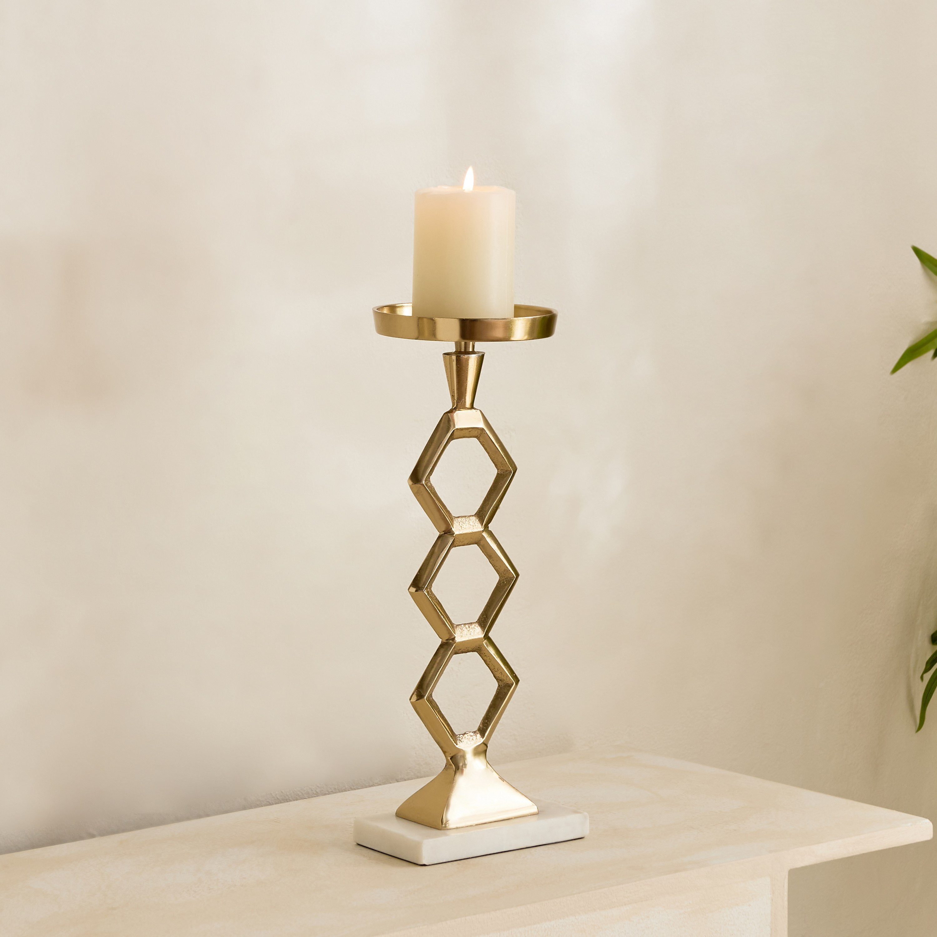 Casa Luxe Decorative Pillar Candleholder - 13x11x32 cm-hbxlivingroom-decorandaccessories-candleholders-image-1