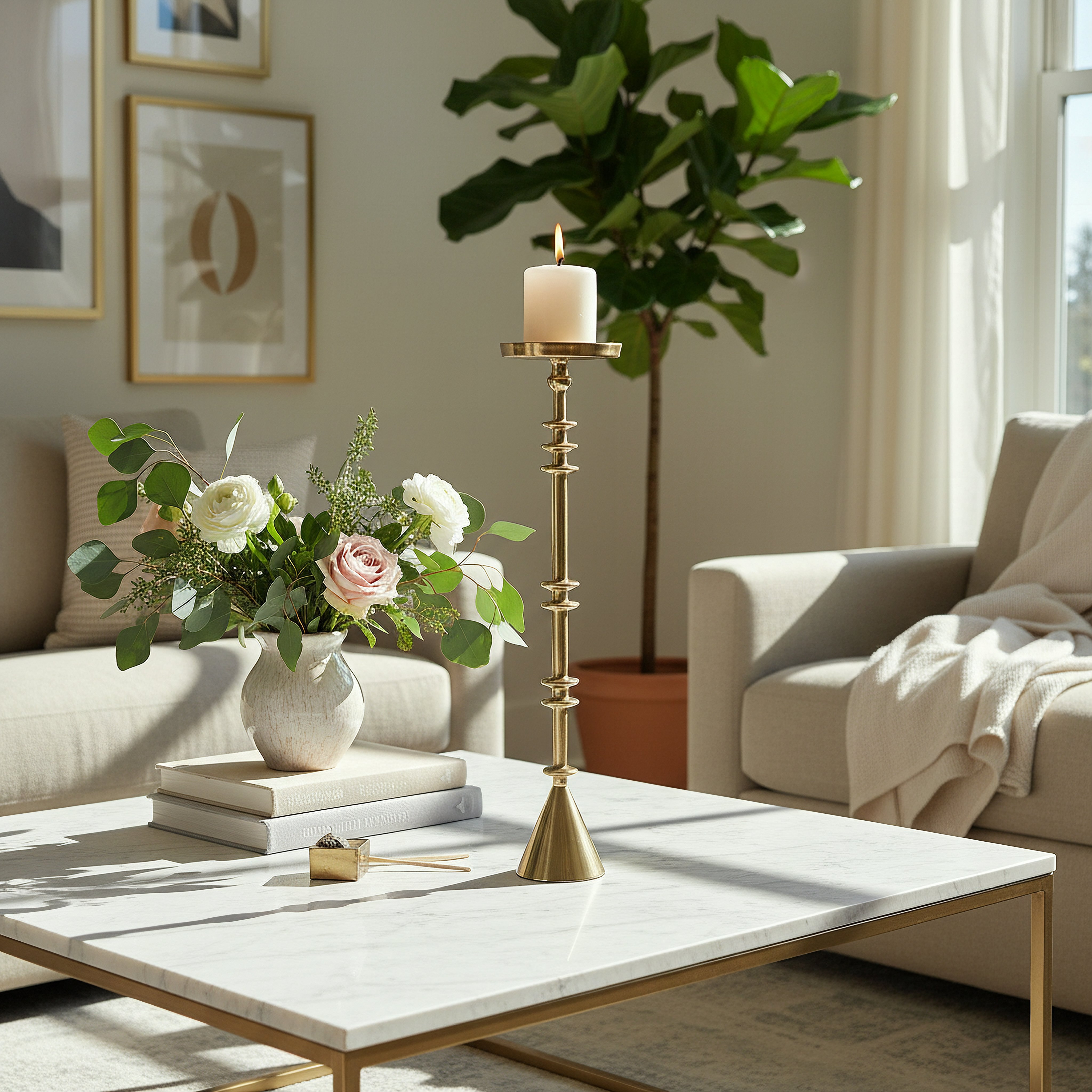 Casa Luxe Decorative Pillar Candleholder - 11.5x11.5x48 cm-hbxlivingroom-decorandaccessories-candleholders-image-5