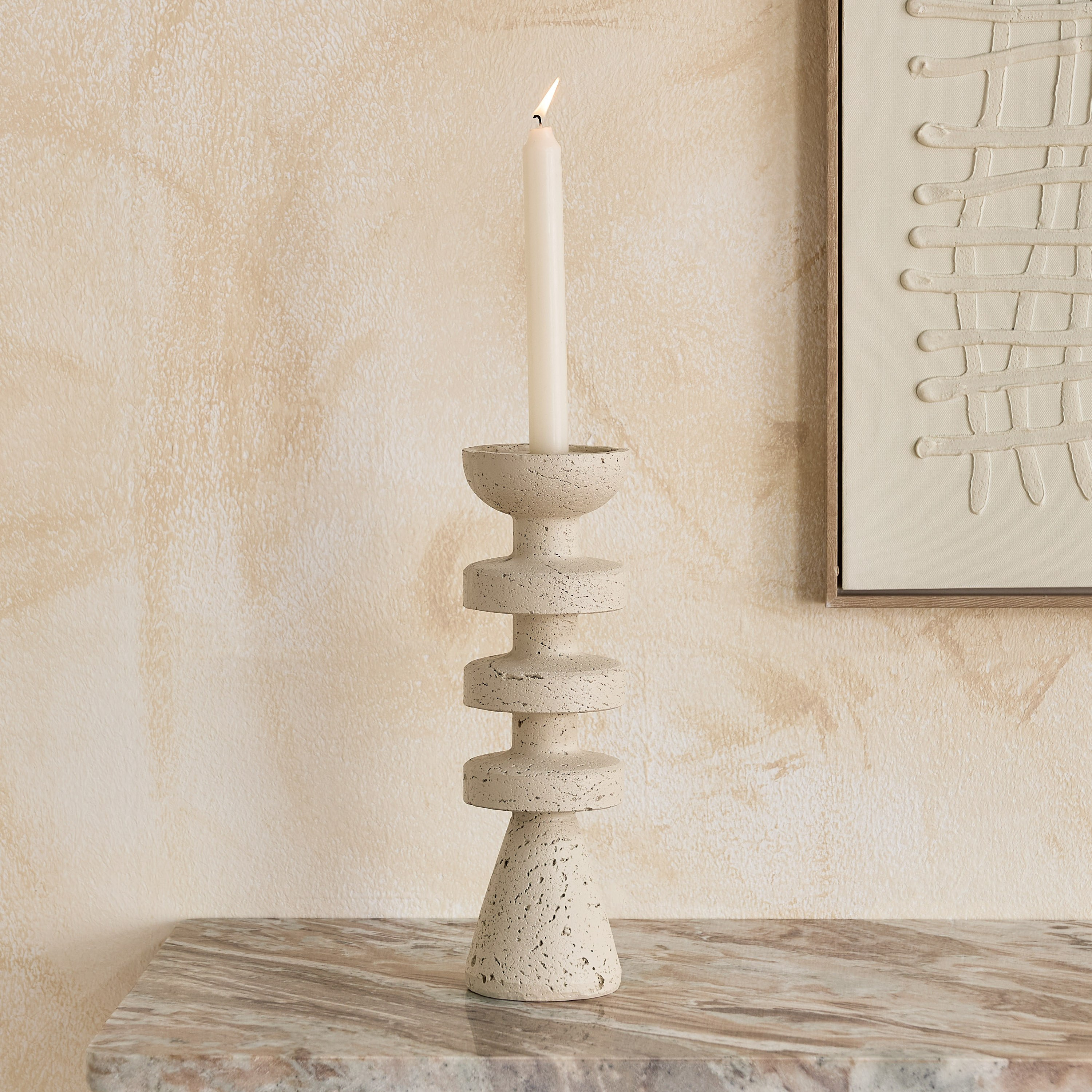 Fresco Vila Decorative Resin Taper Candleholder - 9.3x9.3x30 cm-hbxlivingroom-decorandaccessories-candleholders-image-6