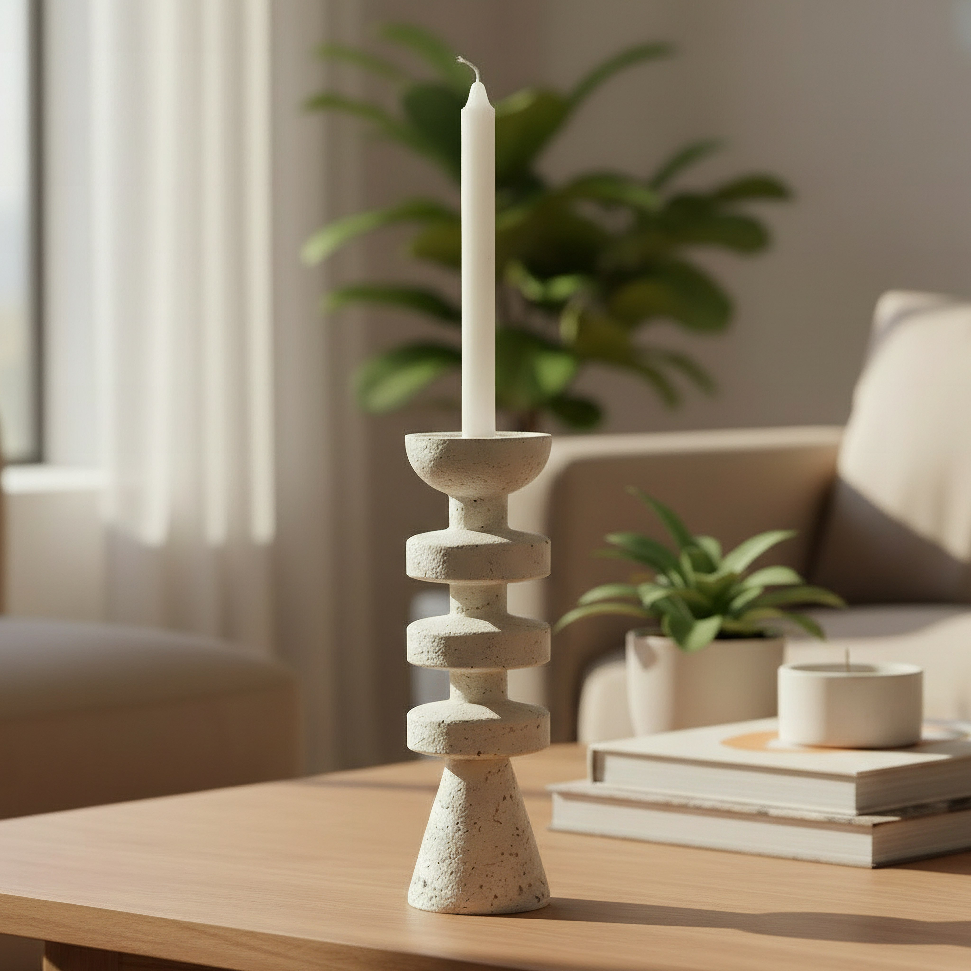 Fresco Vila Decorative Resin Taper Candleholder - 9.3x9.3x30 cm-hbxlivingroom-decorandaccessories-candleholders-image-1