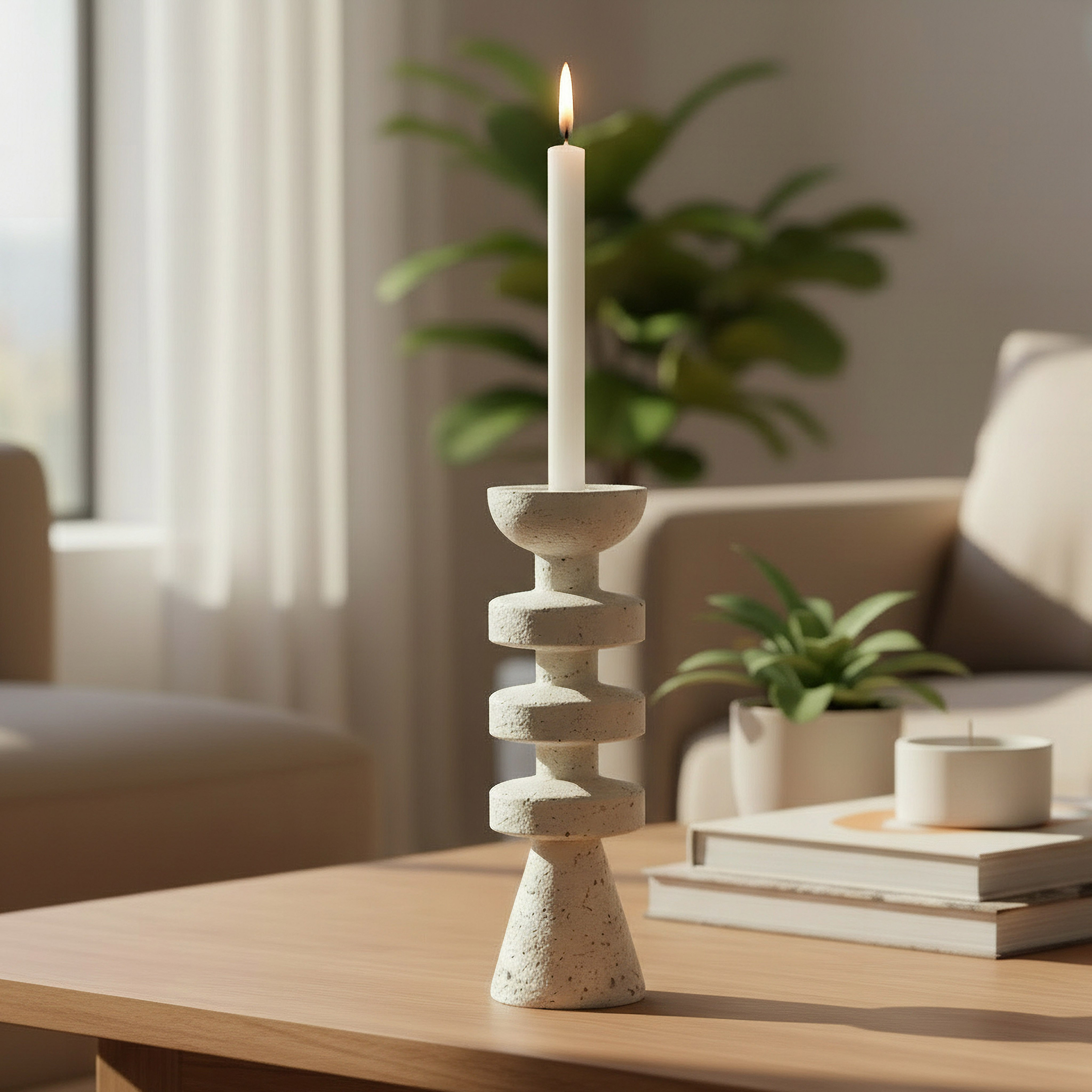 Fresco Vila Decorative Resin Taper Candleholder - 9.3x9.3x30 cm-hbxlivingroom-decorandaccessories-candleholders-image-2