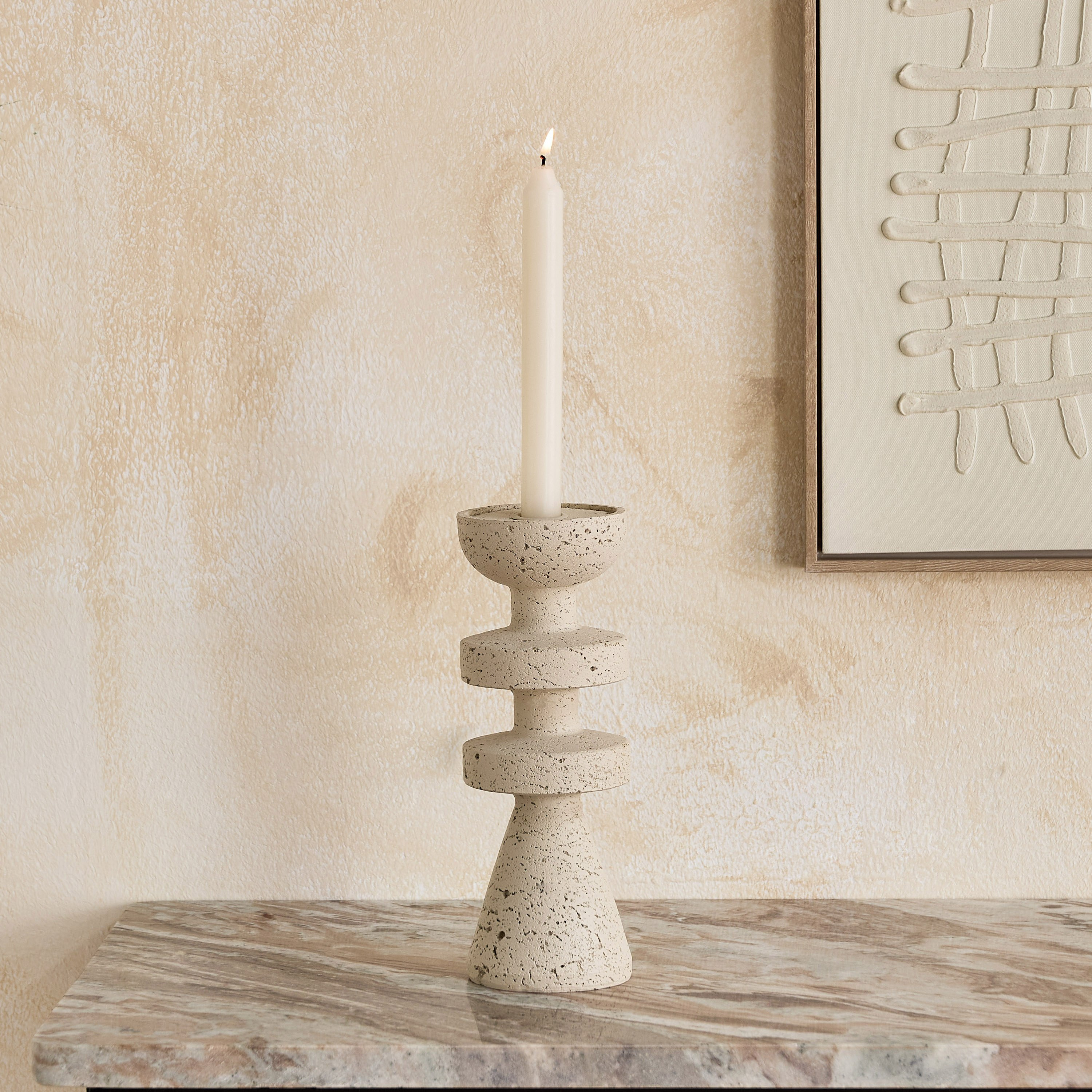 Fresco Vila Decorative Resin Taper Candleholder - 9x9x25 cm-hbxlivingroom-decorandaccessories-candleholders-image-6