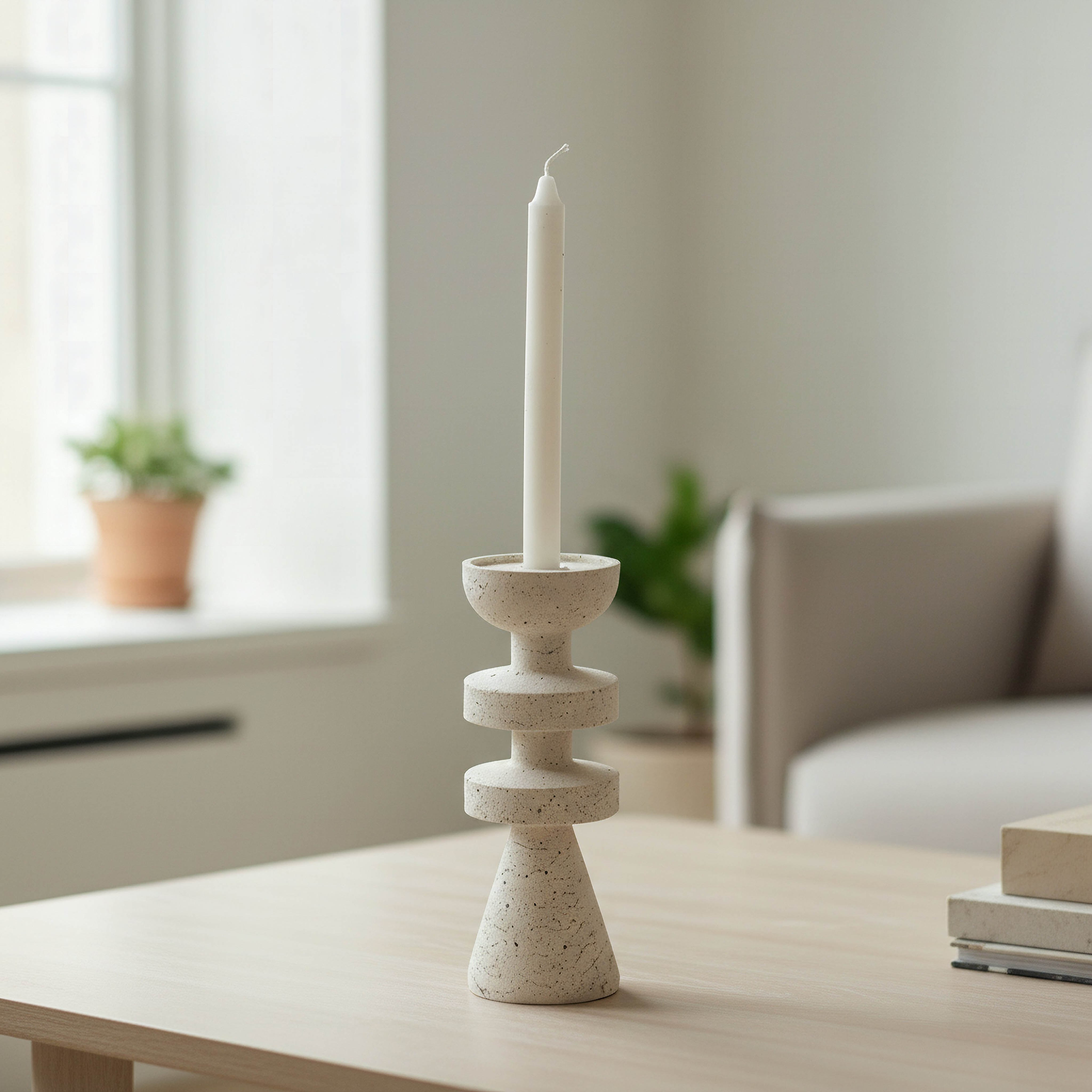 Fresco Vila Decorative Resin Taper Candleholder - 9x9x25 cm-hbxlivingroom-decorandaccessories-candleholders-image-1