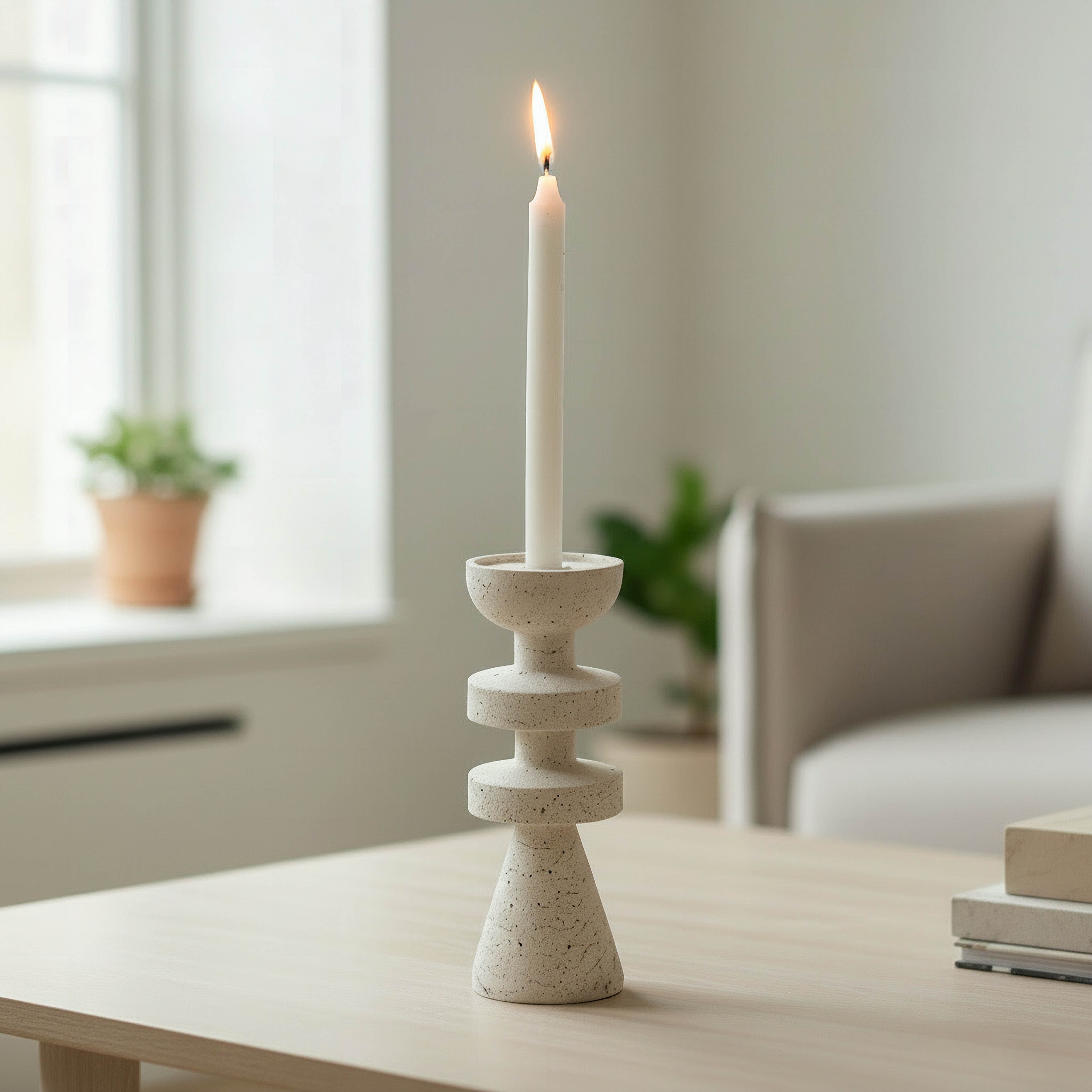 Fresco Vila Decorative Resin Taper Candleholder - 9x9x25 cm-hbxlivingroom-decorandaccessories-candleholders-image-2