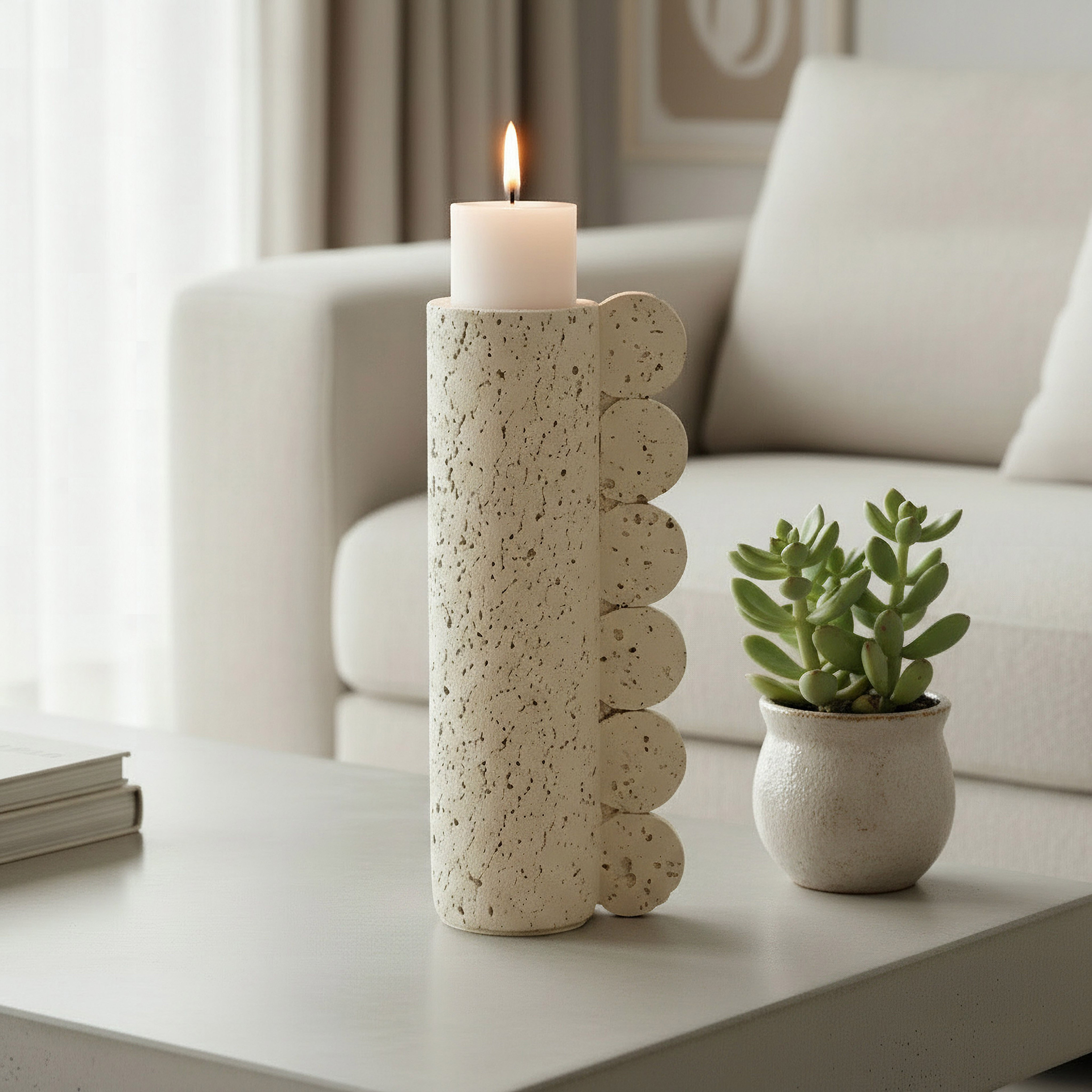 Fresco Vila Decorative Resin Pillar Candleholder - 12x8x30 cm-hbxlivingroom-decorandaccessories-candleholders-image-5