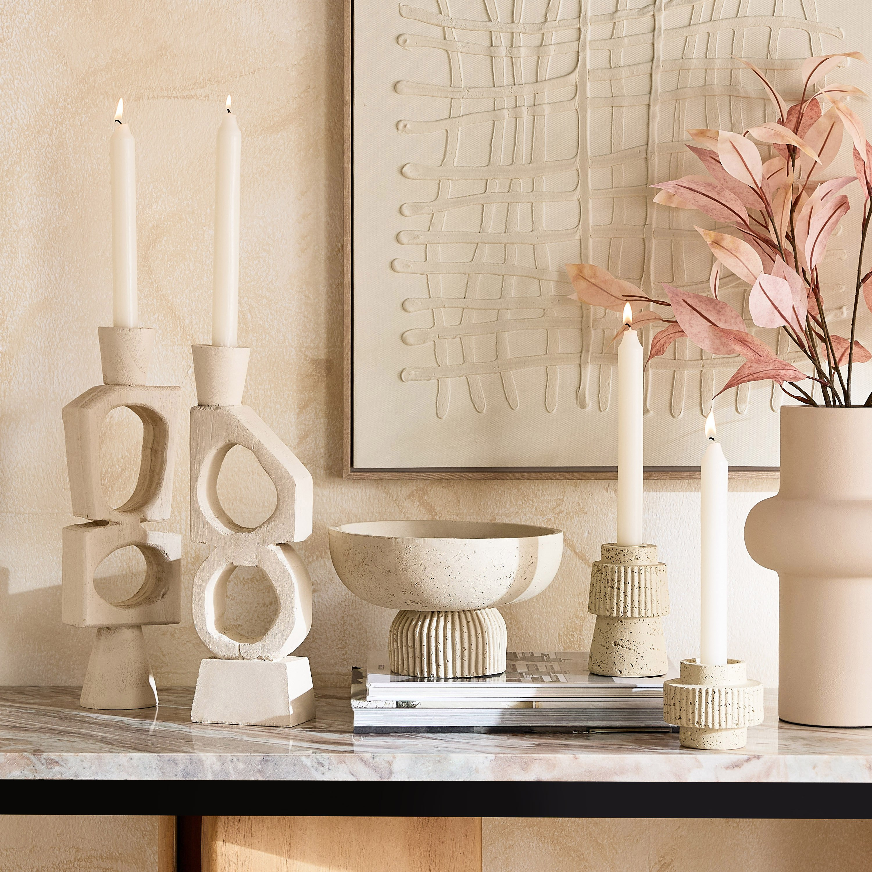 Fresco Vila Decorative Resin Pillar Candleholder - 12x8x30 cm-hbxlivingroom-decorandaccessories-candleholders-image-9