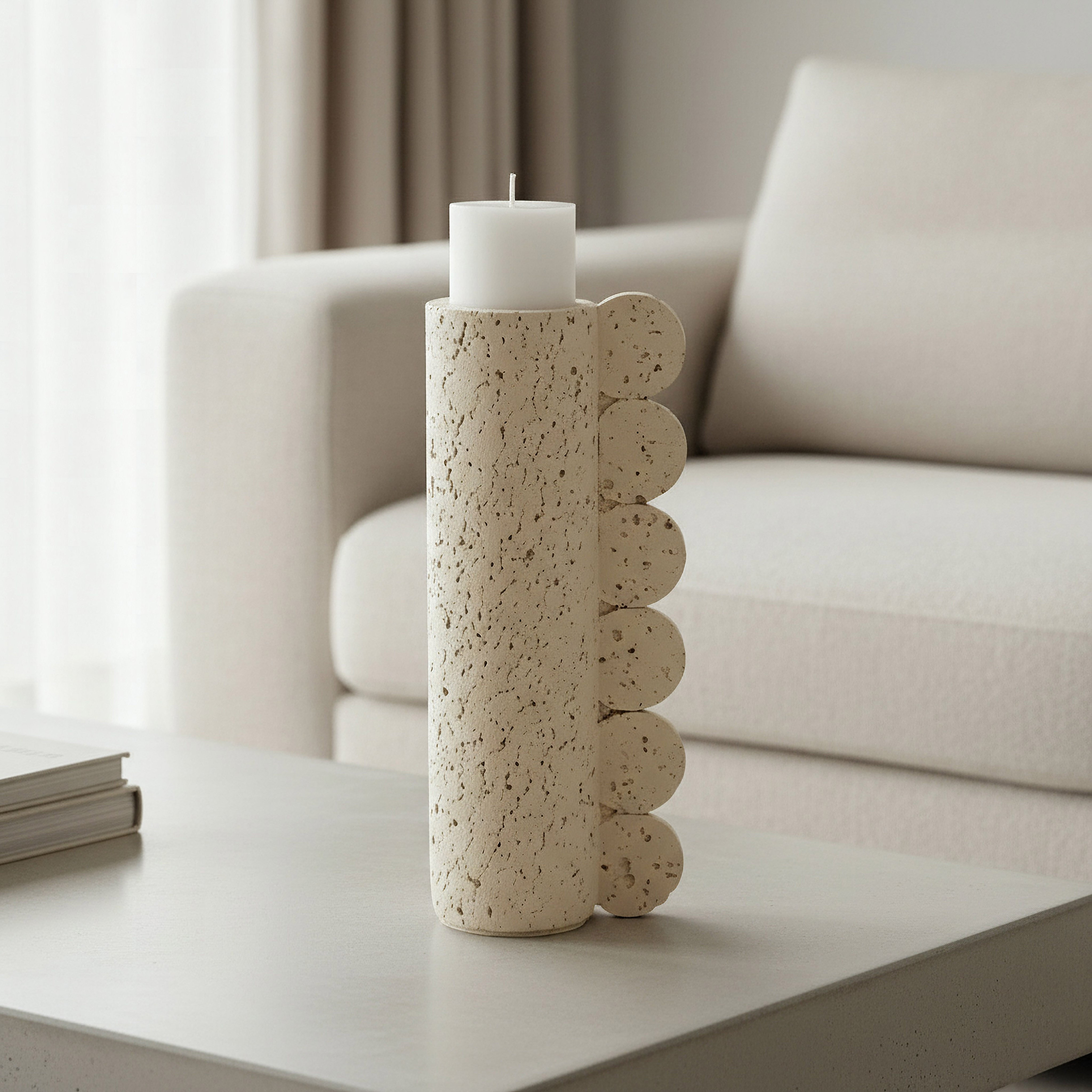 Fresco Vila Decorative Resin Pillar Candleholder - 12x8x30 cm-hbxlivingroom-decorandaccessories-candleholders-image-1