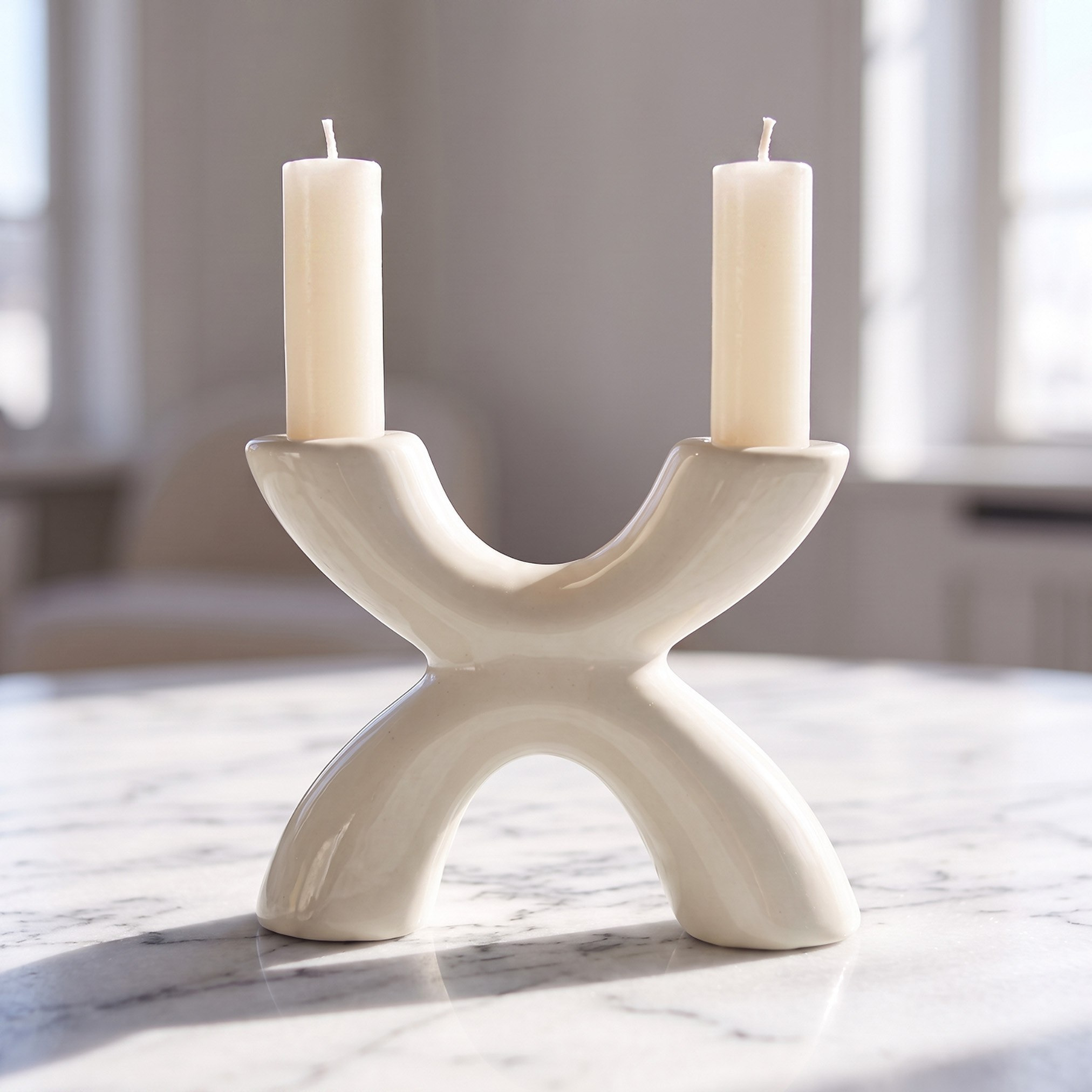 Fresco-Vila Decorative Ceramic Taper Candleholder - 15x5.2x12 cm-hbxlivingroom-decorandaccessories-candleholders-image-1