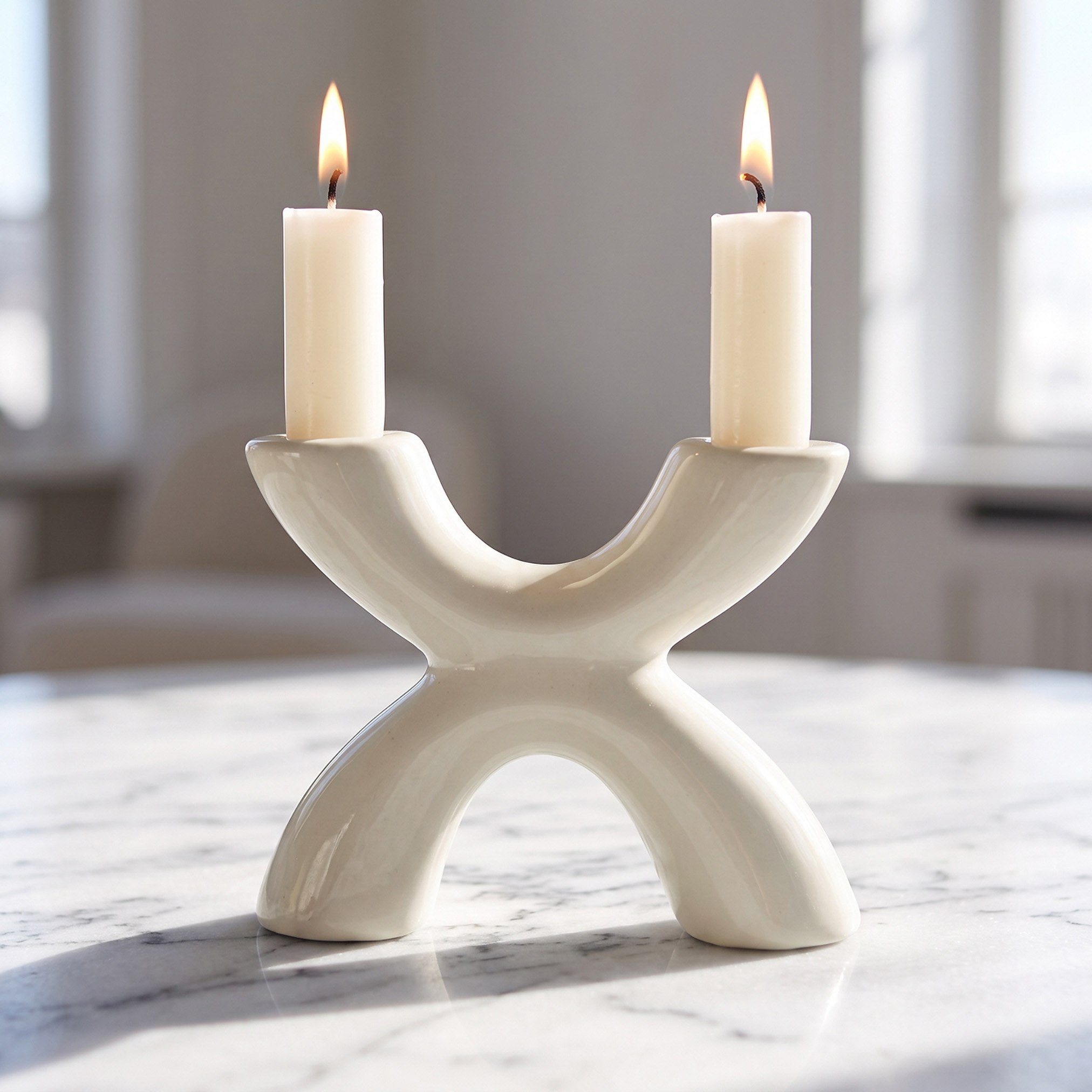 Fresco-Vila Decorative Ceramic Taper Candleholder - 15x5.2x12 cm-hbxlivingroom-decorandaccessories-candleholders-image-2