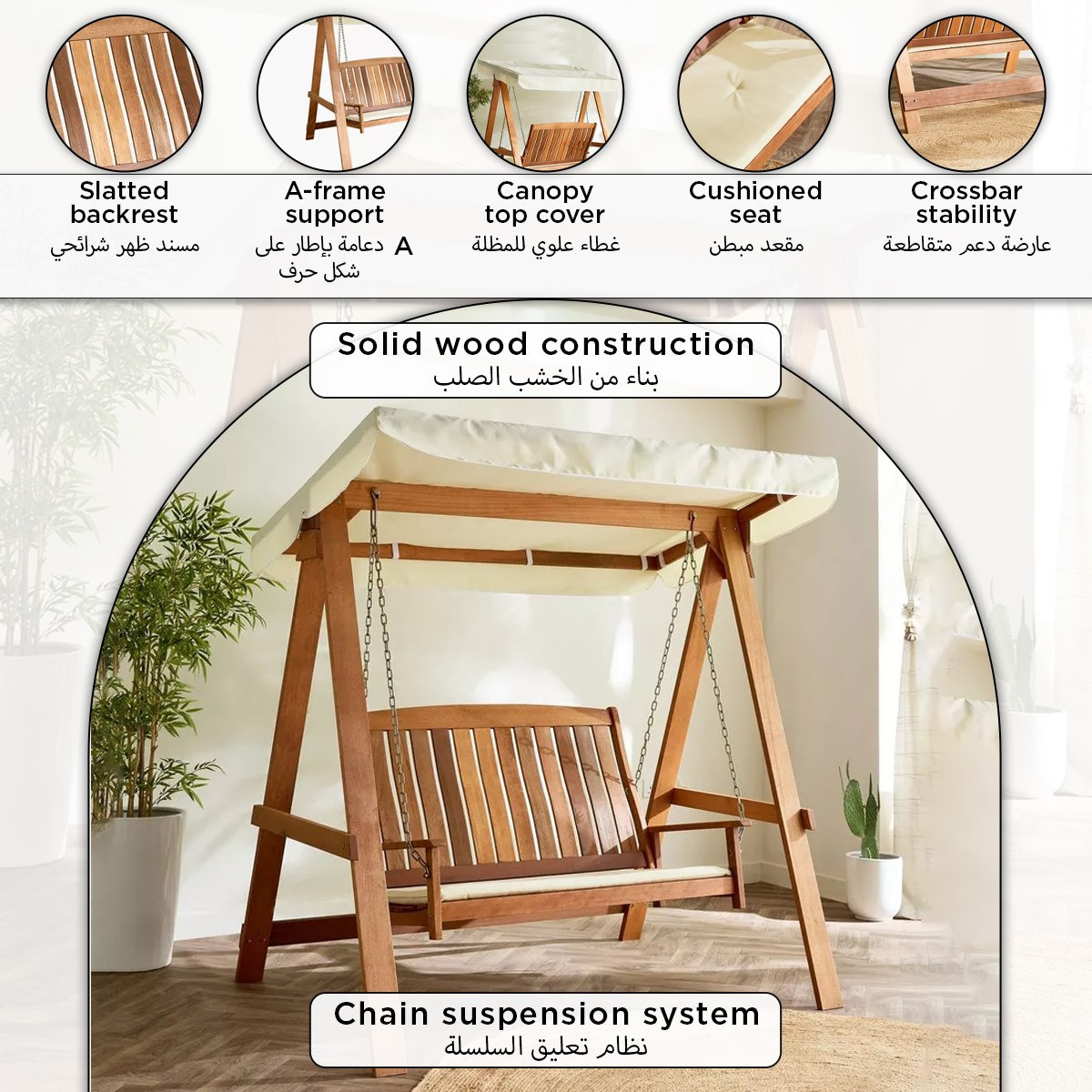 Movo Vera Bahama 3-Seater Solid Wood Swing with Cushion-hbxfurniture-outdoor-swingsandchairs-image-12