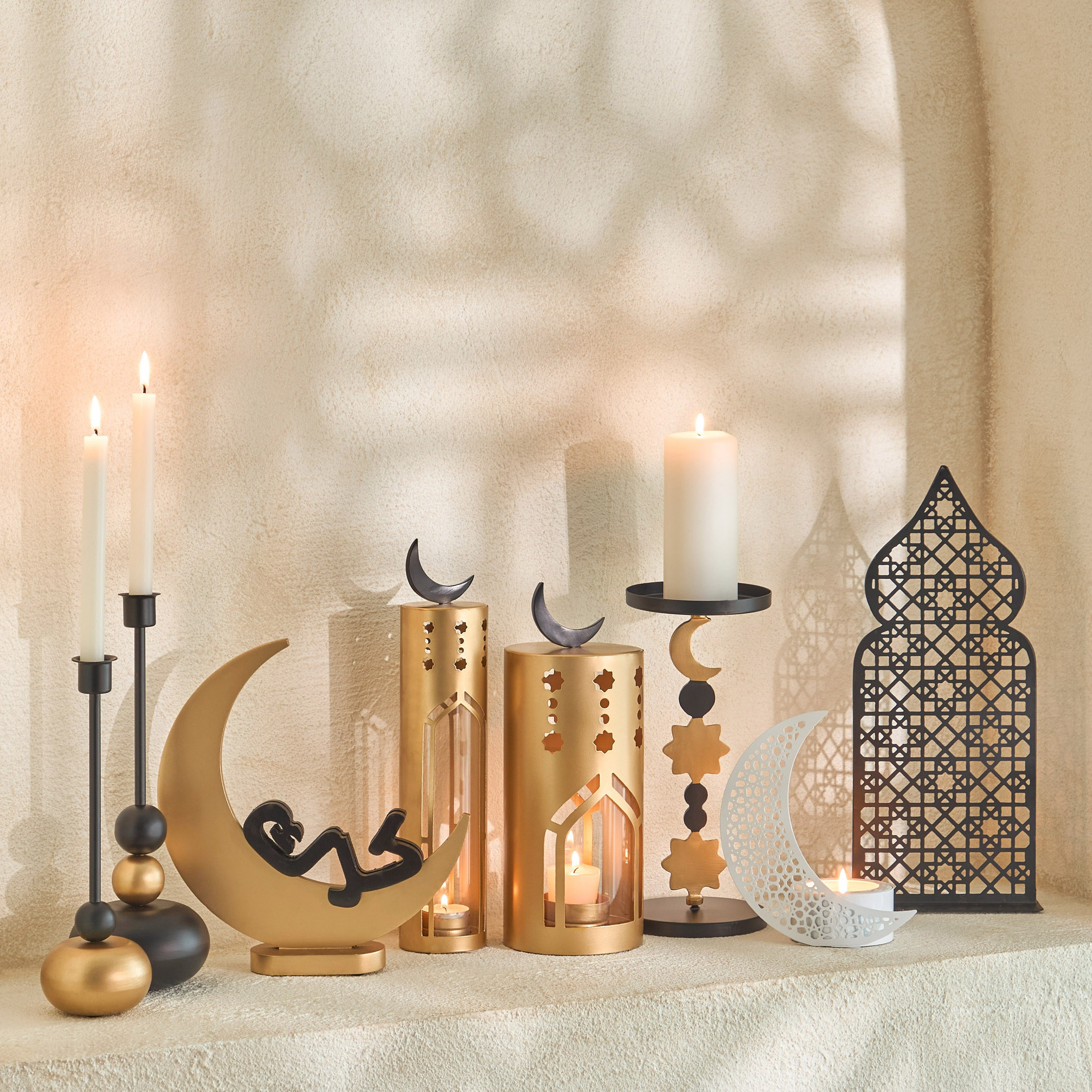 Celestial Layali Noor Decorative Taper Candleholder - 7.5x7.5x24 cm-hbxlivingroom-decorandaccessories-candleholders-image-4