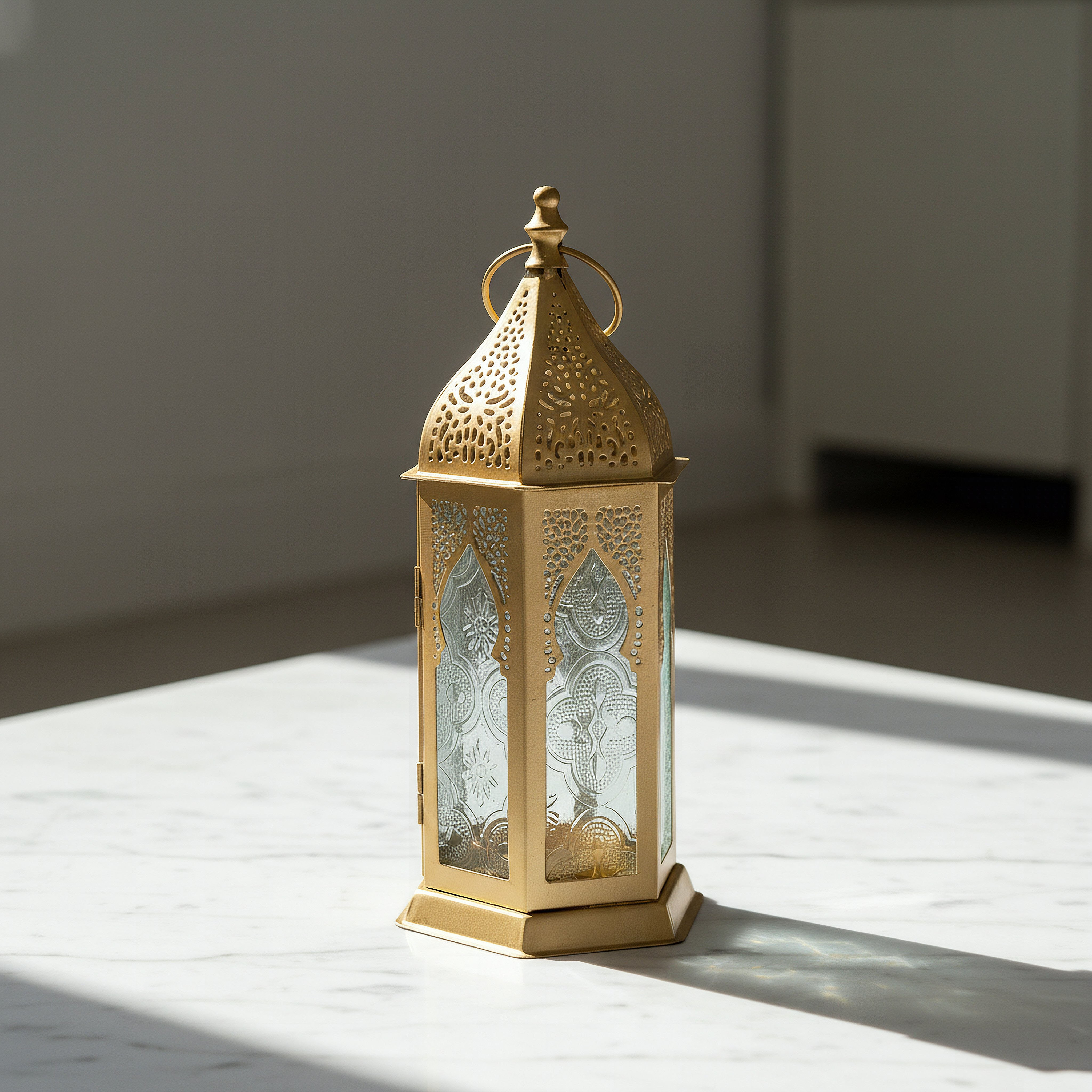 Arabesque-Zaynah Decorative Cutwork Lantern with Glass - 10x10x20 cm-hbxdecorandfurnishings-homeaccessories-lanterns-image-1