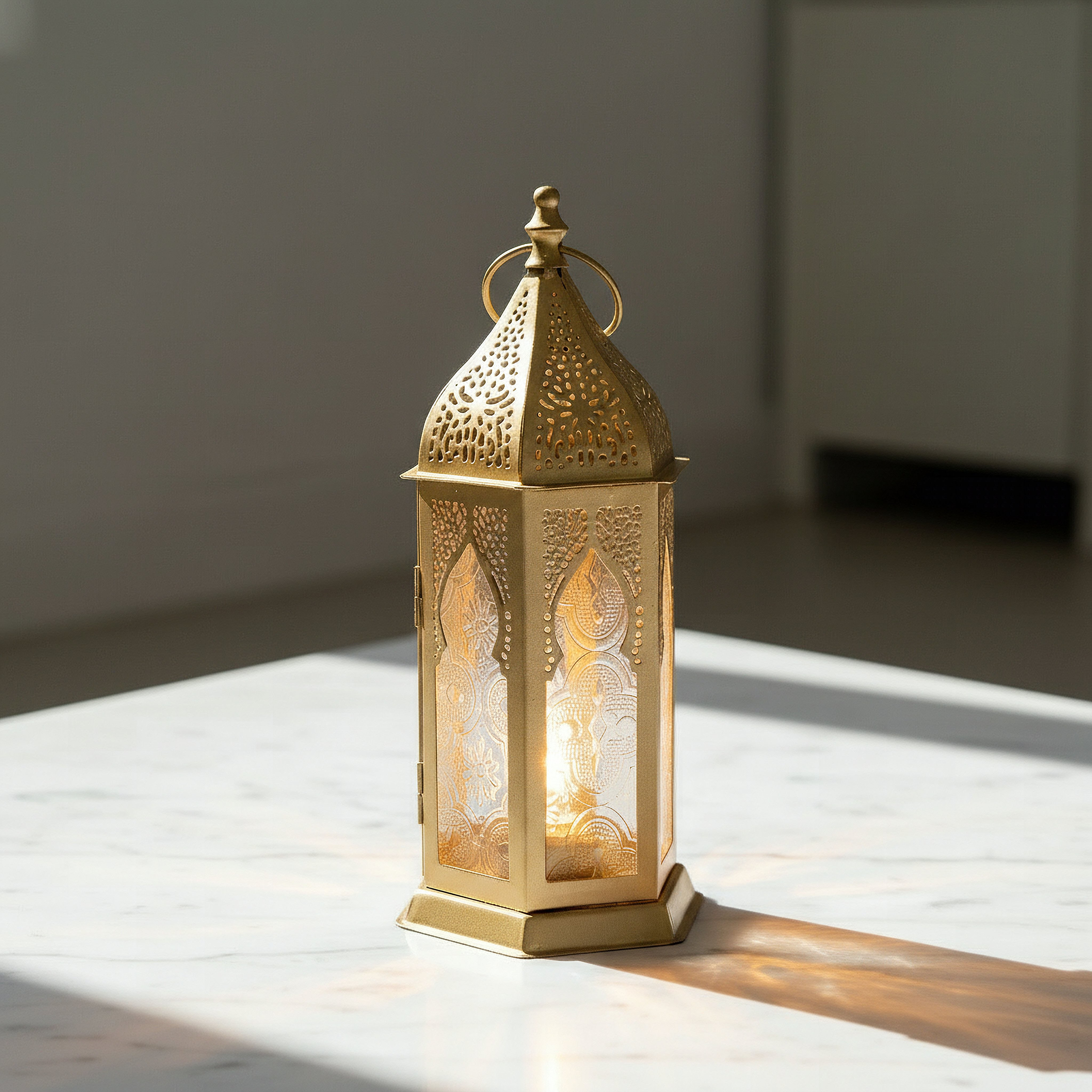 Arabesque-Zaynah Decorative Cutwork Lantern with Glass - 10x10x20 cm-hbxdecorandfurnishings-homeaccessories-lanterns-image-2