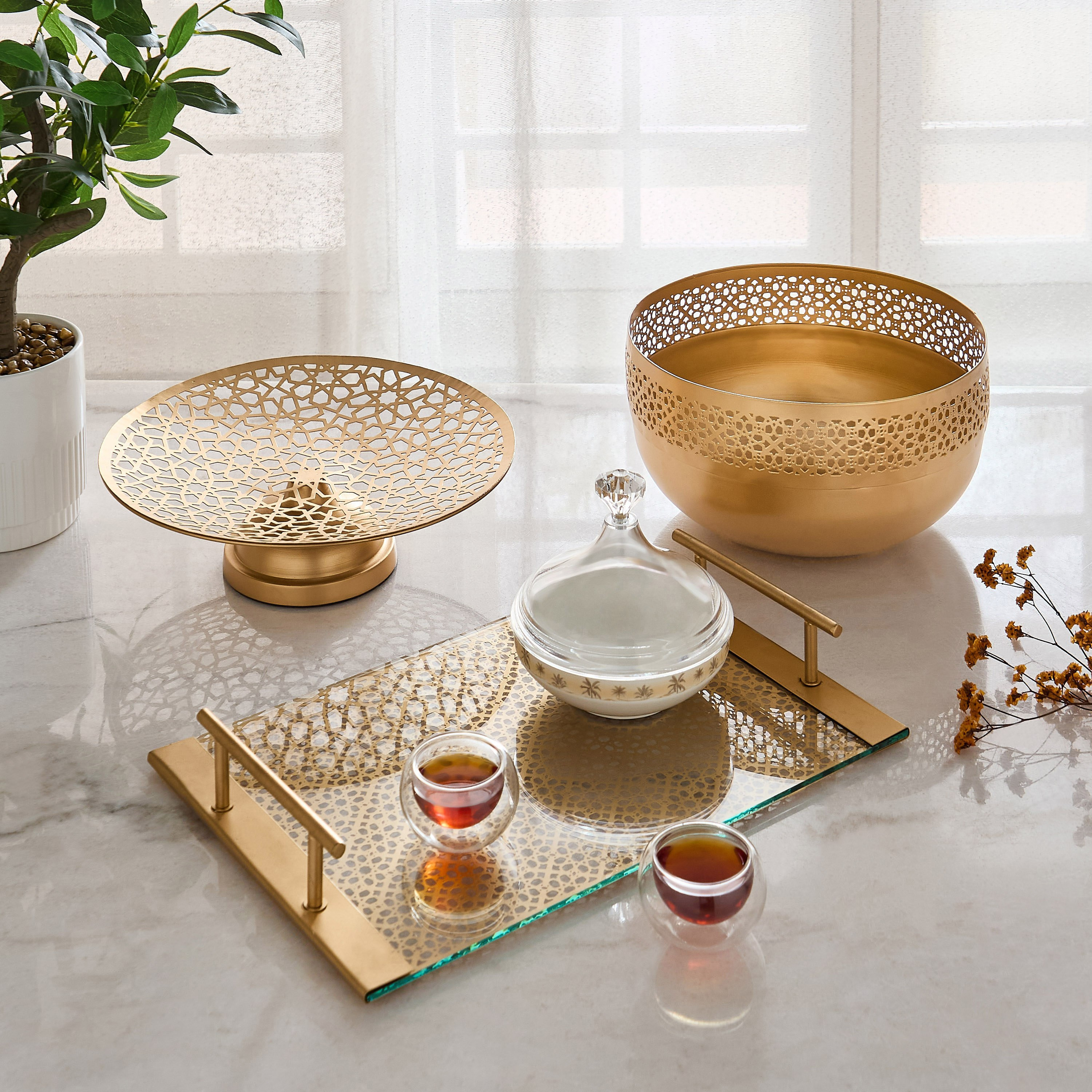 Arabesque Zaynah Decorative Cutwork Centrepiece Bowl - 28x28x13.5 cm-hbxdecorandfurnishings-homeaccessories-bowls-image-8