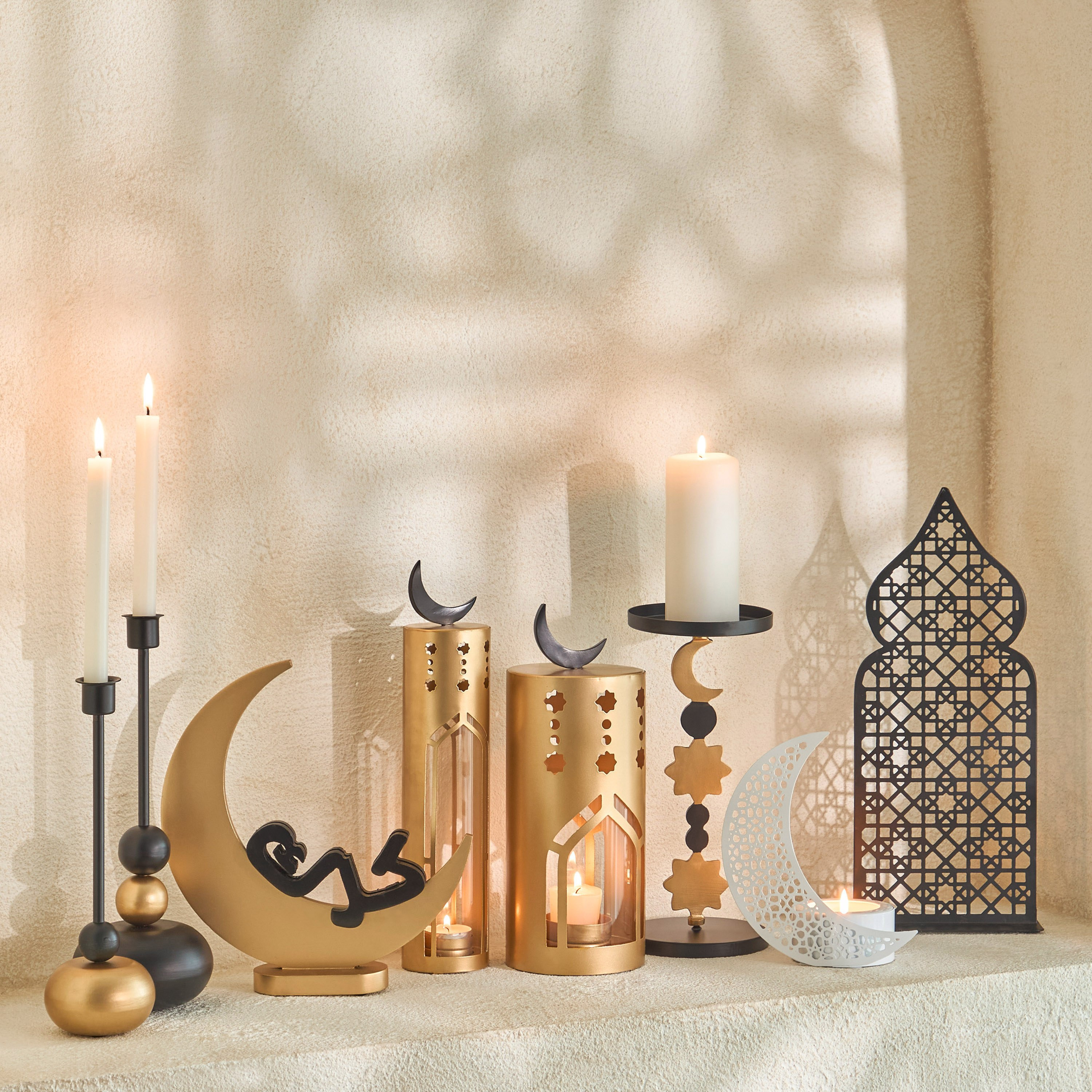 Celestial Layali Noor Decorative Pillar Candleholder - 15x15x28 cm-hbxlivingroom-decorandaccessories-candleholders-image-4
