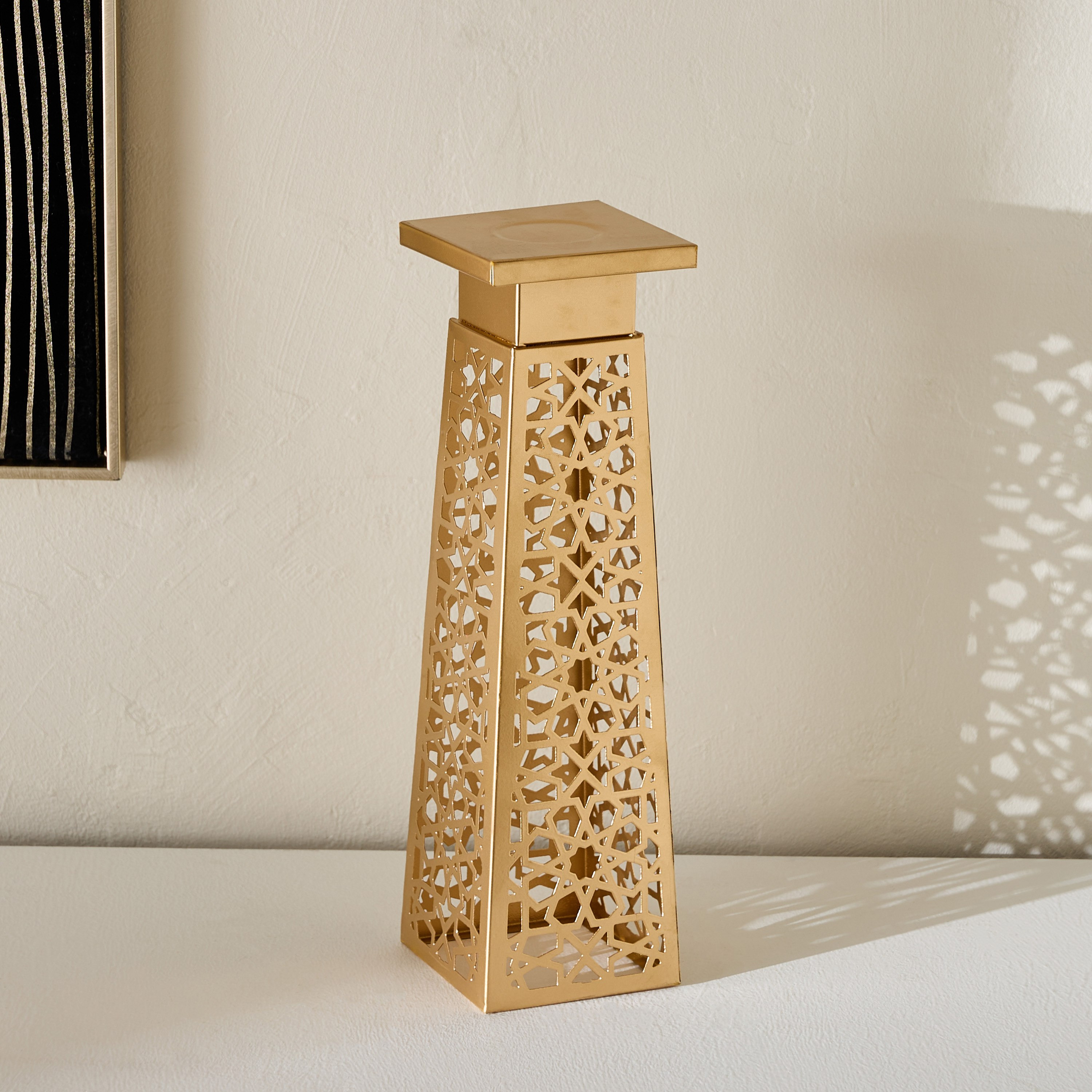 Arabesque Zaynah Small Decorative Cutwork Pillar Candleholder - 9x9x32 cm-hbxlivingroom-decorandaccessories-candleholders-image-2