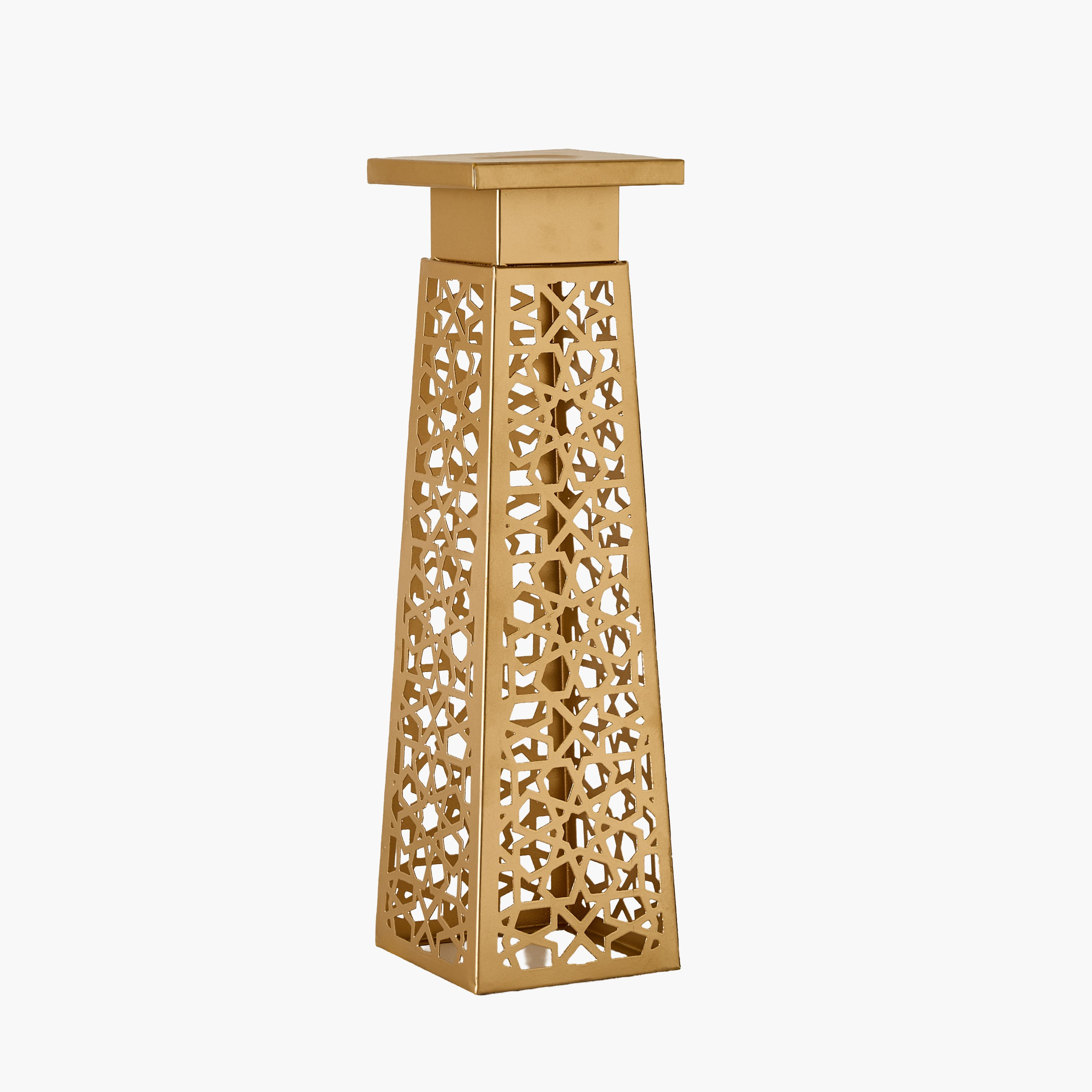 Arabesque Zaynah Small Decorative Cutwork Pillar Candleholder - 9x9x32 cm-hbxlivingroom-decorandaccessories-candleholders-image-5