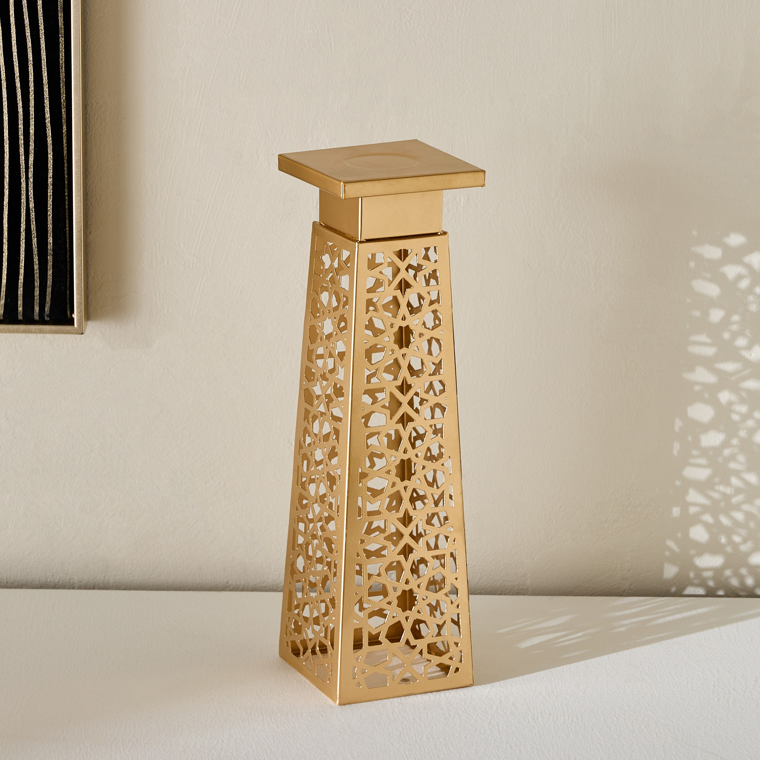 Arabesque Zaynah Large Decorative Cutwork Pillar Candleholder - 9x9x36 cm-hbxlivingroom-decorandaccessories-candleholders-image-2