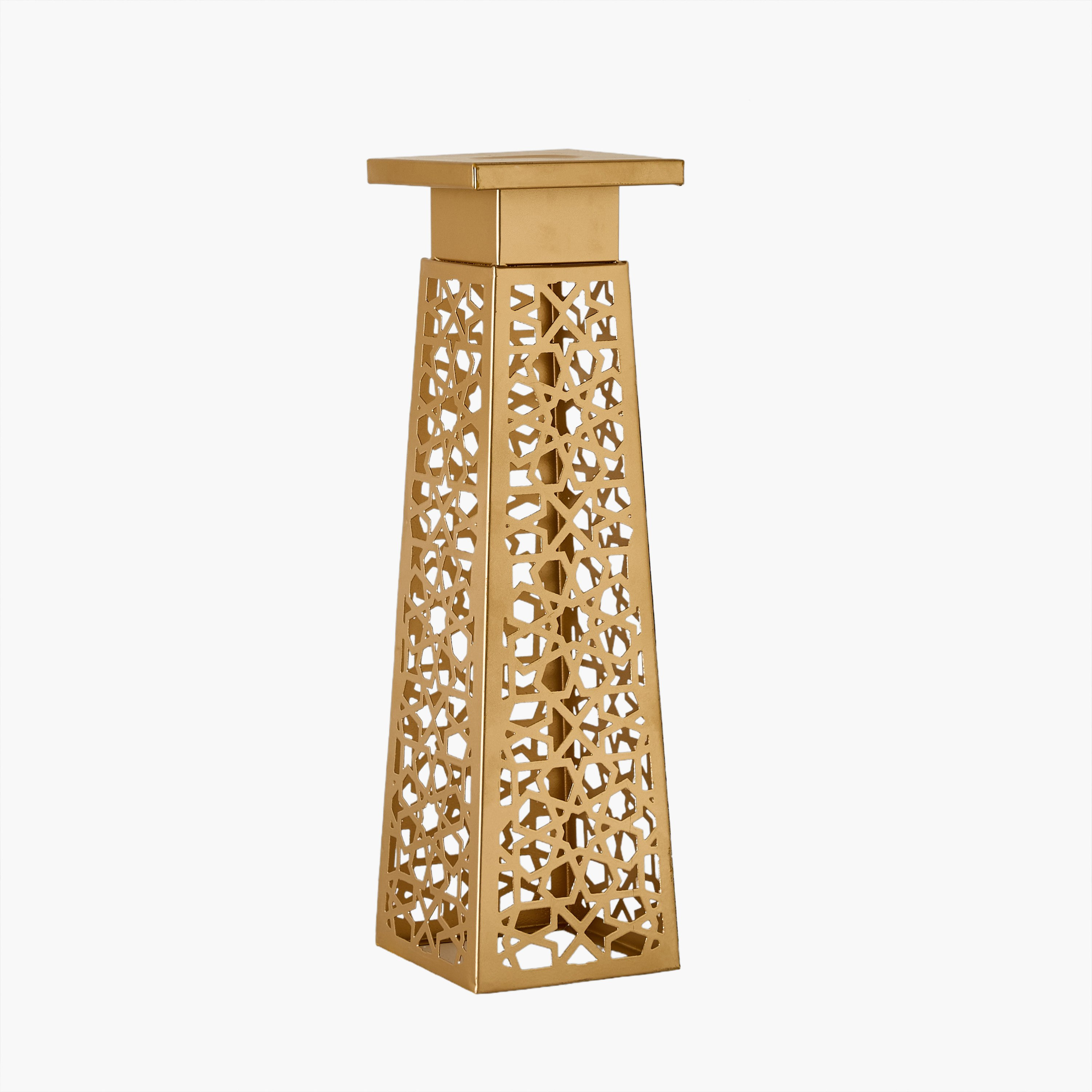 Arabesque Zaynah Large Decorative Cutwork Pillar Candleholder - 9x9x36 cm-hbxlivingroom-decorandaccessories-candleholders-image-5