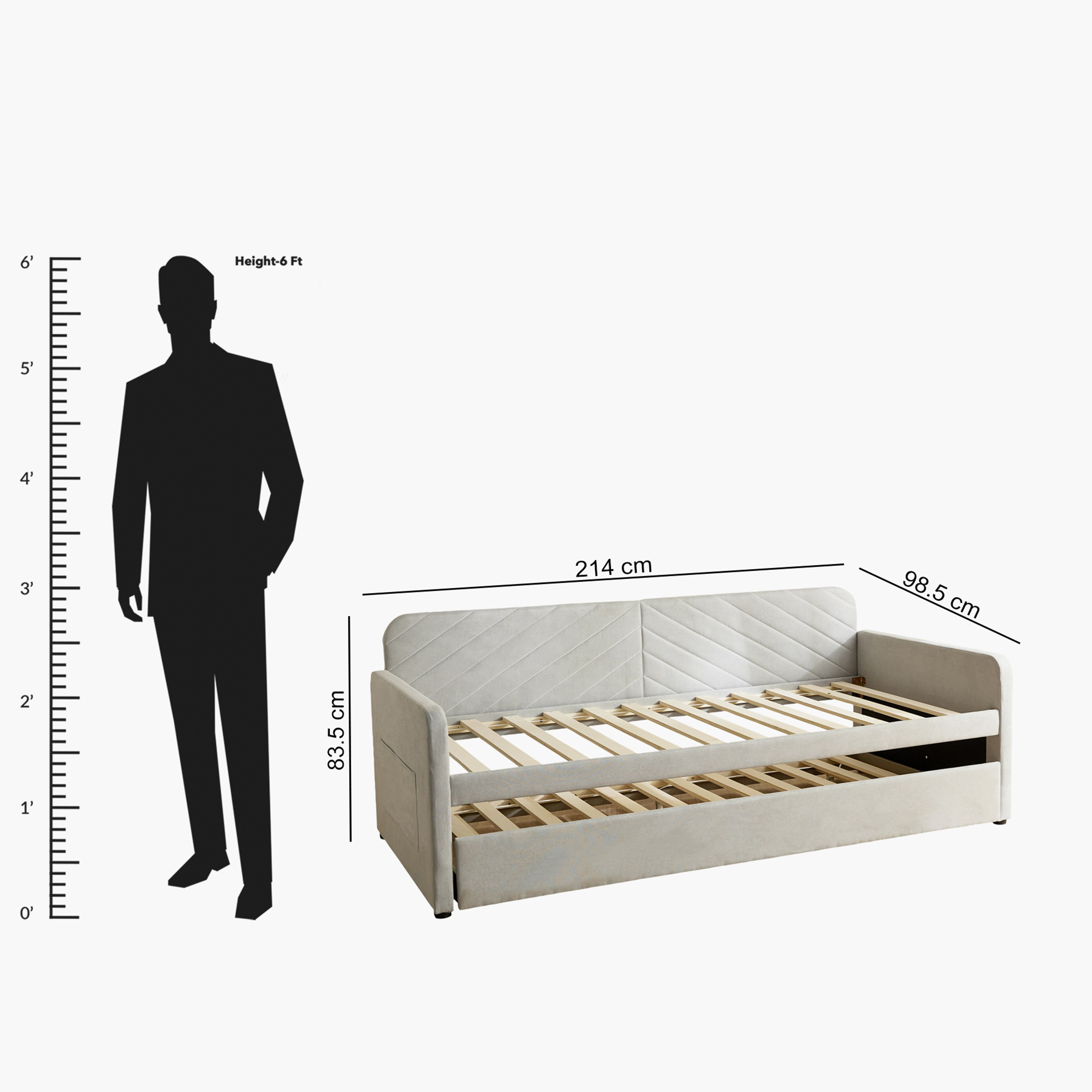 Movo Nordica Civita Upholstered Day Bed with Pull-Out Bed - 90x200 cm-hbxfurniture-bedsandbedsets-daybeds-image-11